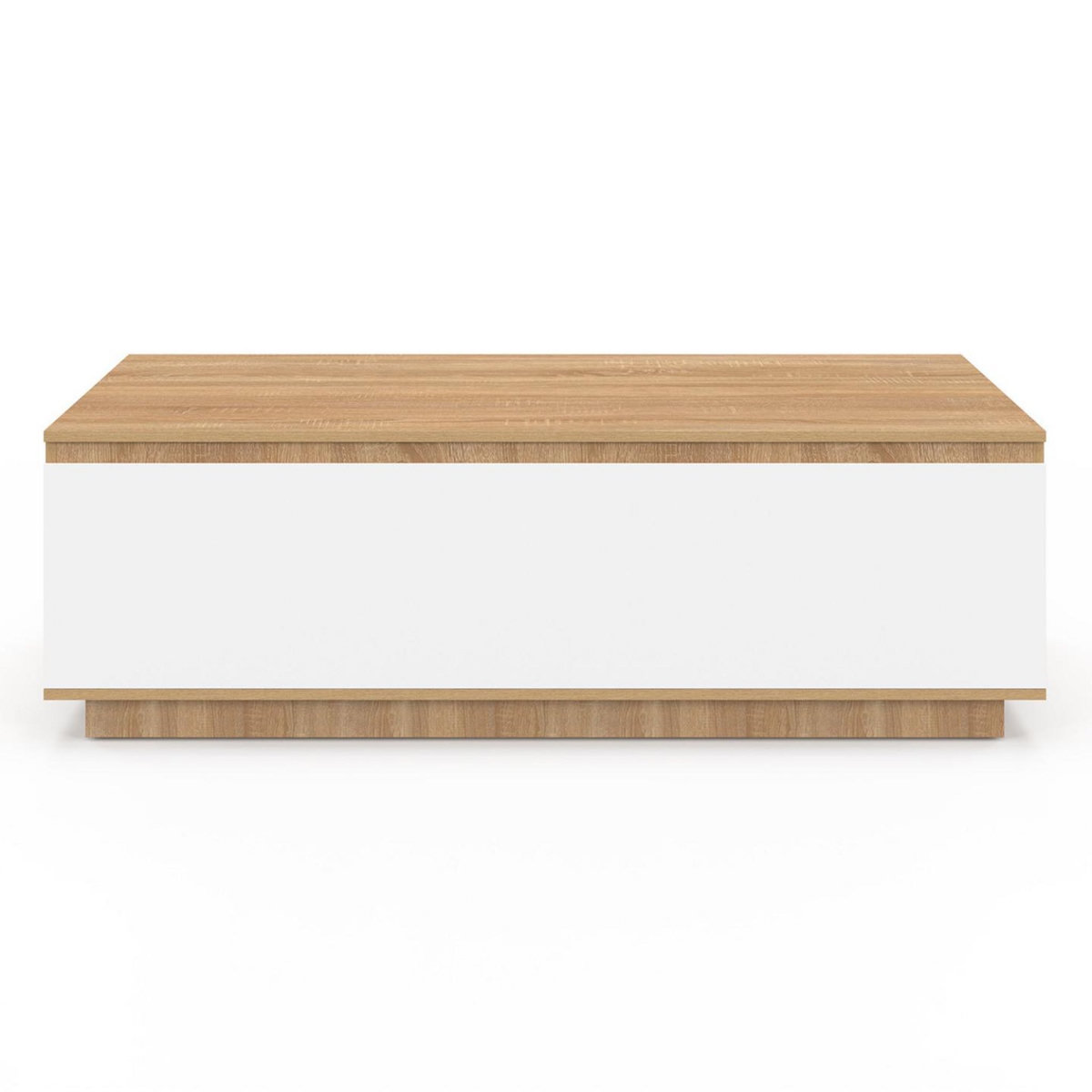 ID MARKET Table basse TOMI 110 cm avec porte façon hêtre et blanc