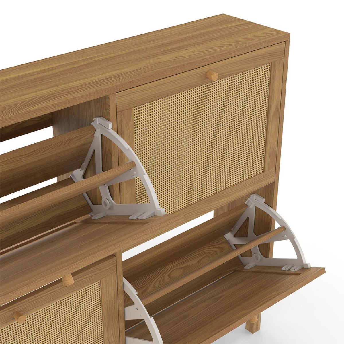 ID MARKET Meuble à chaussures 20 paires HANAE 4 portes effet naturel cannage