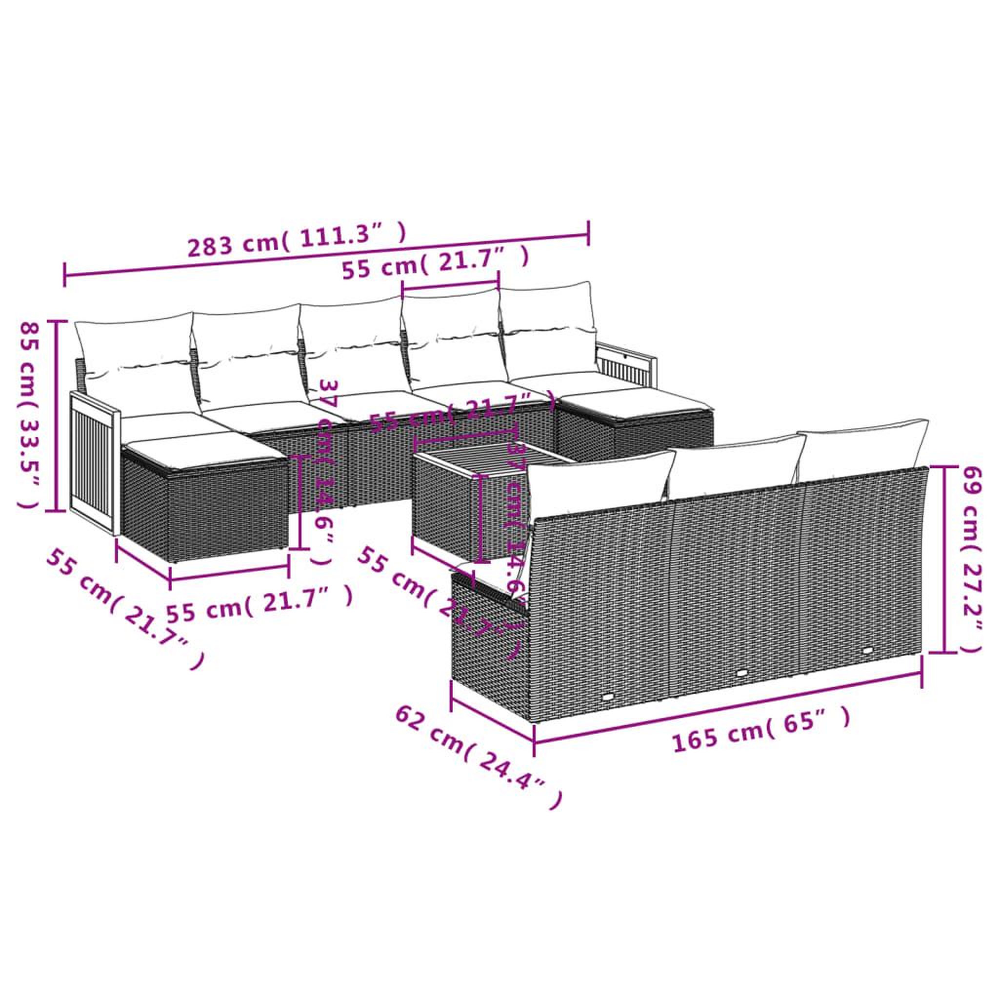 Voir la diapositive 6 : VIDAXL Salon de jardin 11 pcs avec coussins noir resine tressee