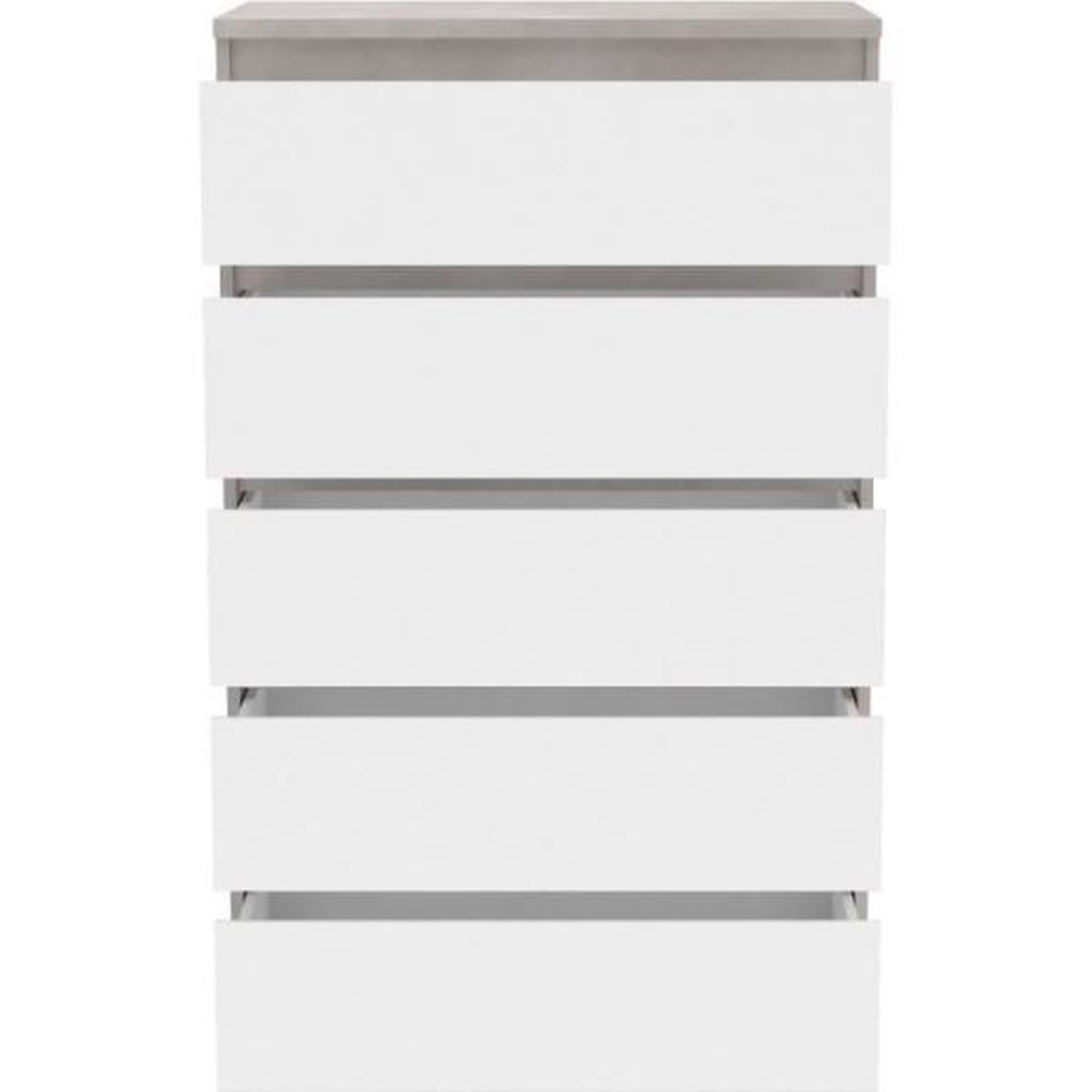 Voir la diapositive 1 : MARKET24 Commode CHELSEA 5 tiroirs - L 77,2 x P 42,2 x H 128,1 - Décor optique béton clair KILOX et blanc mat