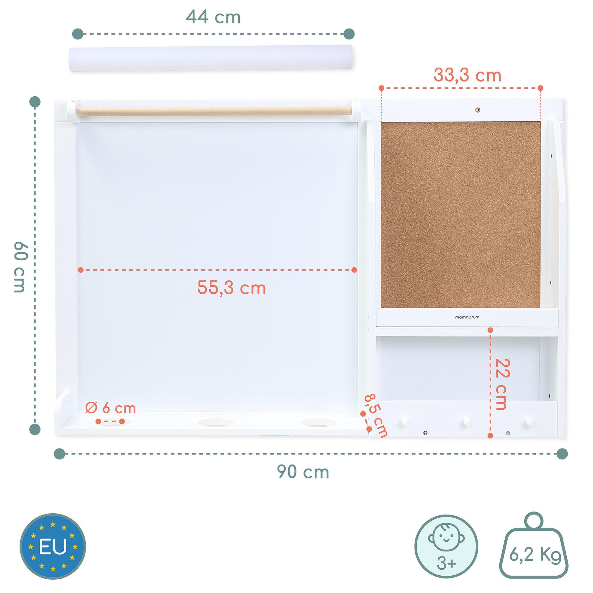 Voir la diapositive 3 : MAMABRUM Tableau Enfant Mural Bois Mamabrum Magnetique Papier Liege 90x60 cm 3 Ans+