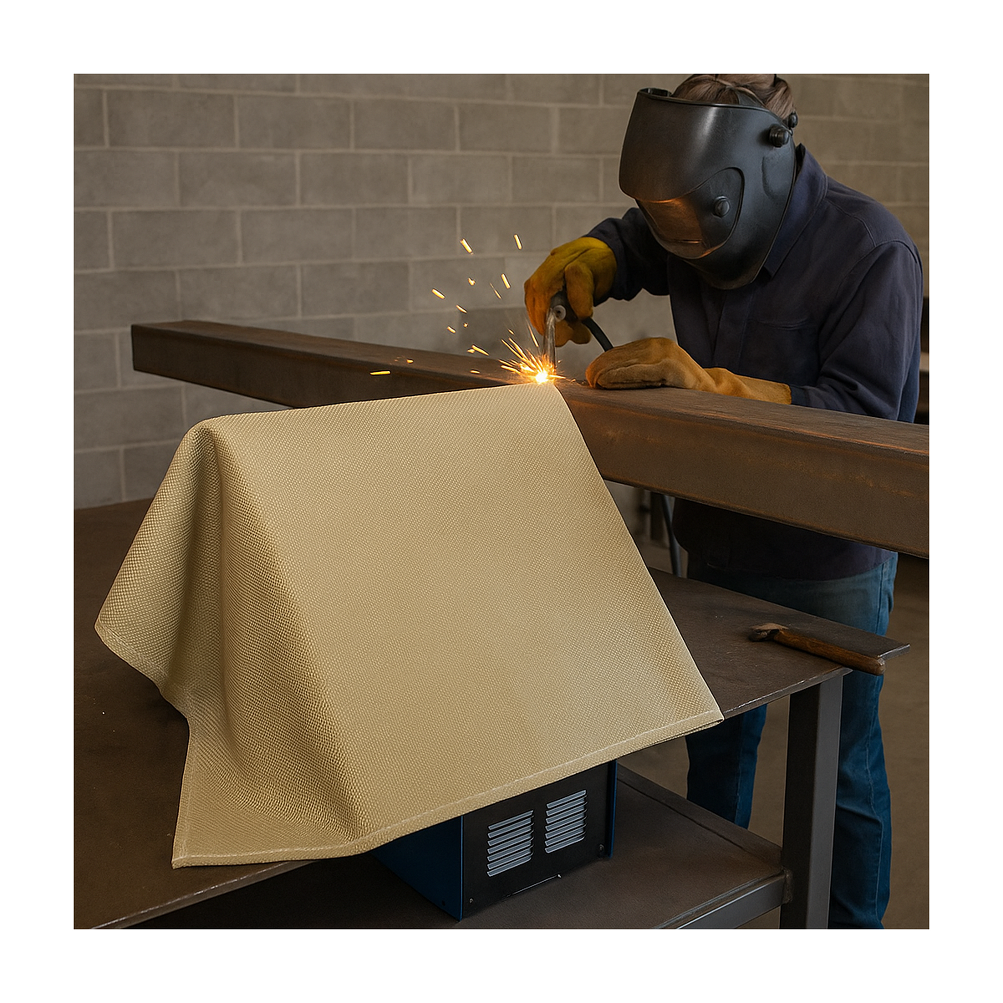 Voir la diapositive 4 : Proweltek Bâche soudure anti-feu 1x1m - protection thermique 550 °c - fibre de verre couverture de soudage m0