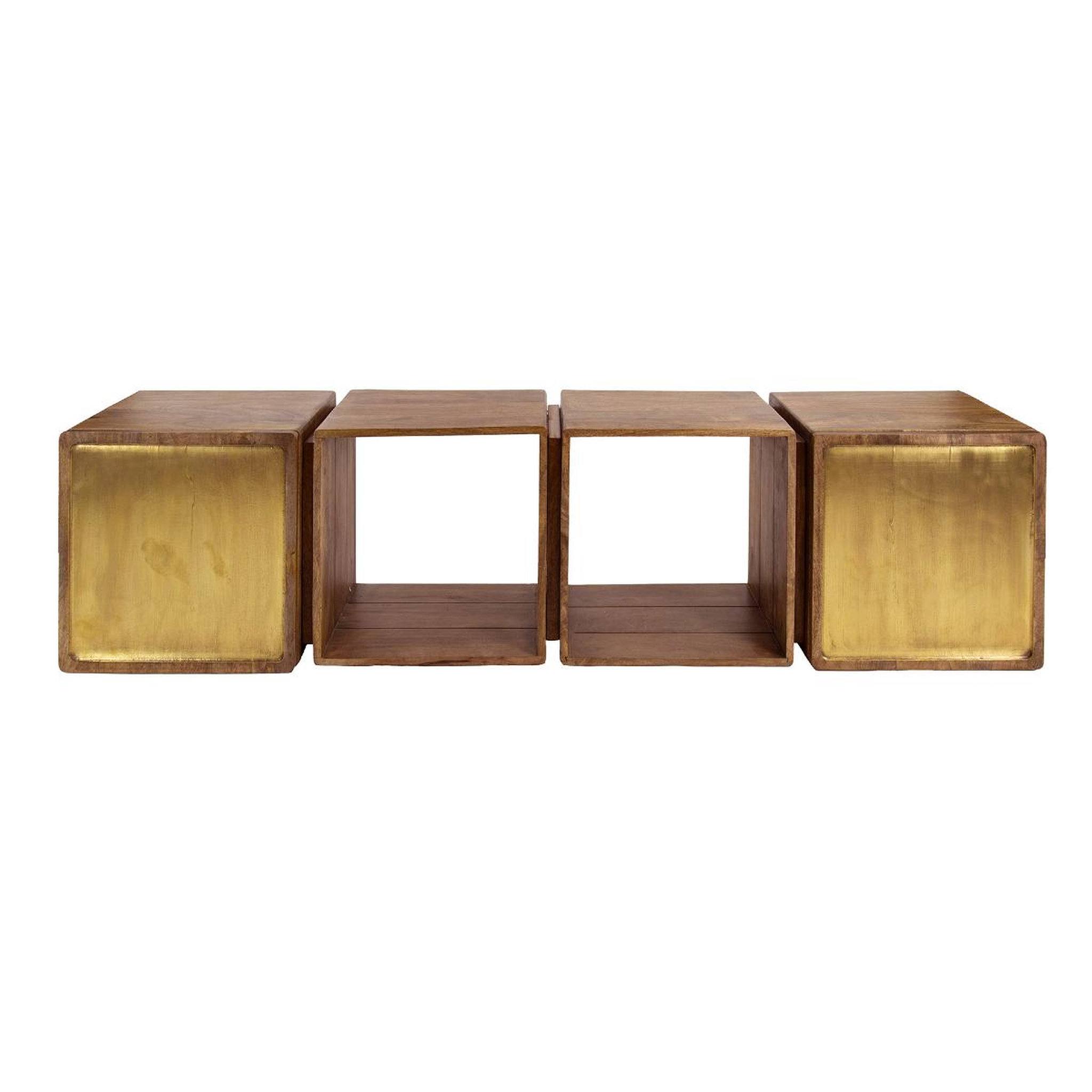 JLC KREATION Buffet suspendu en bois de manguier et métal doré crowl