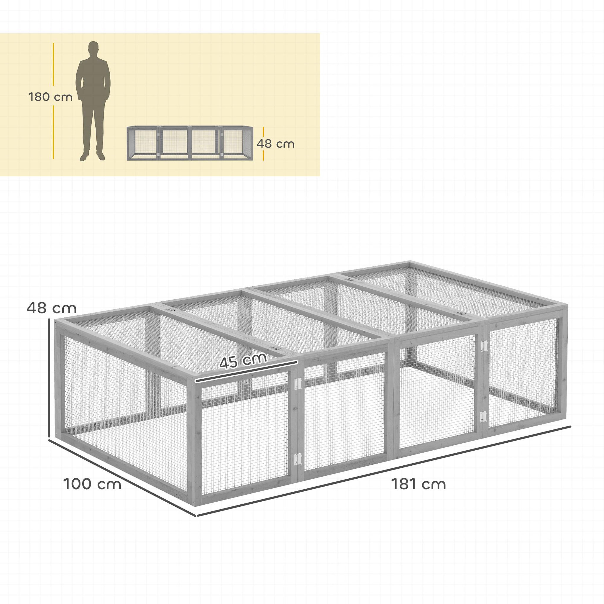 Voir la diapositive 3 : PAWHUT Clapier cage à lapins extérieur intérieur 2 portes supérieures 181l x 100l x 48h cm bois pin gris
