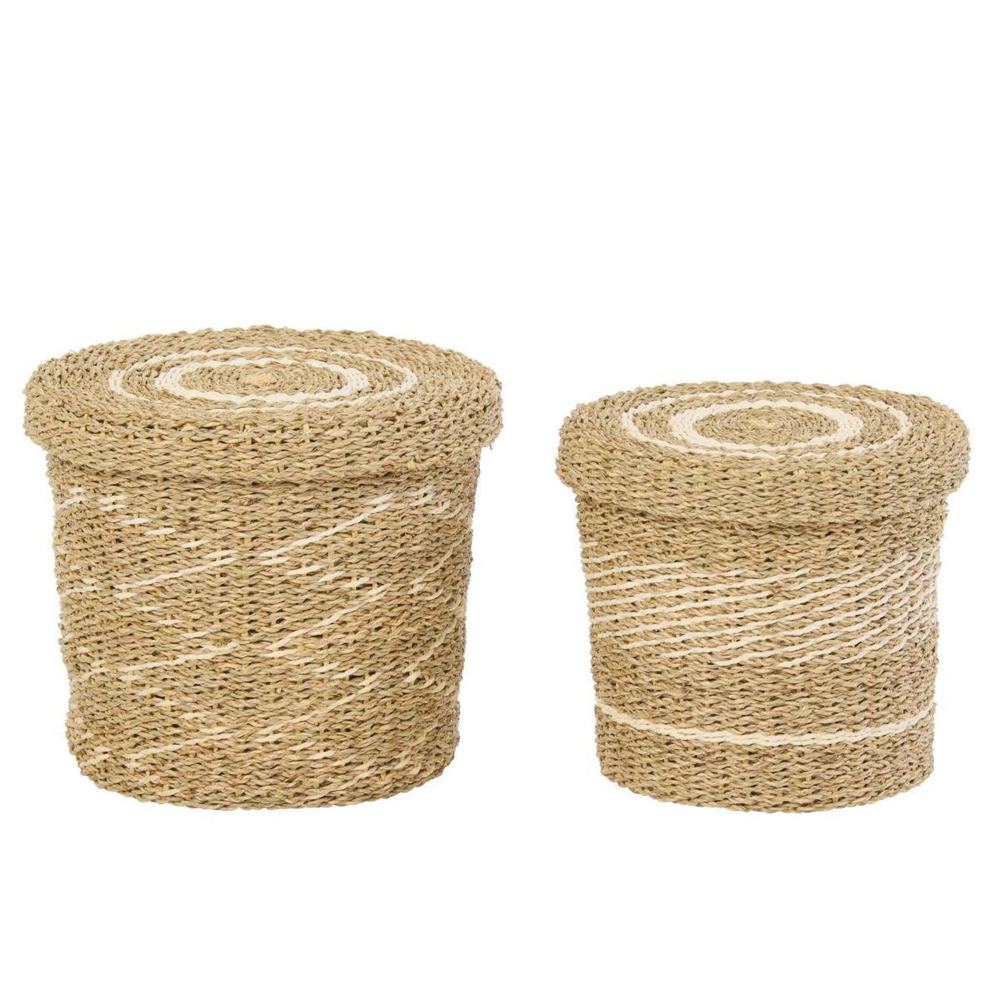 Voir la diapositive 3 : J-LINE Lot de 2 paniers de rangement  seann  32cm naturel & blanc
