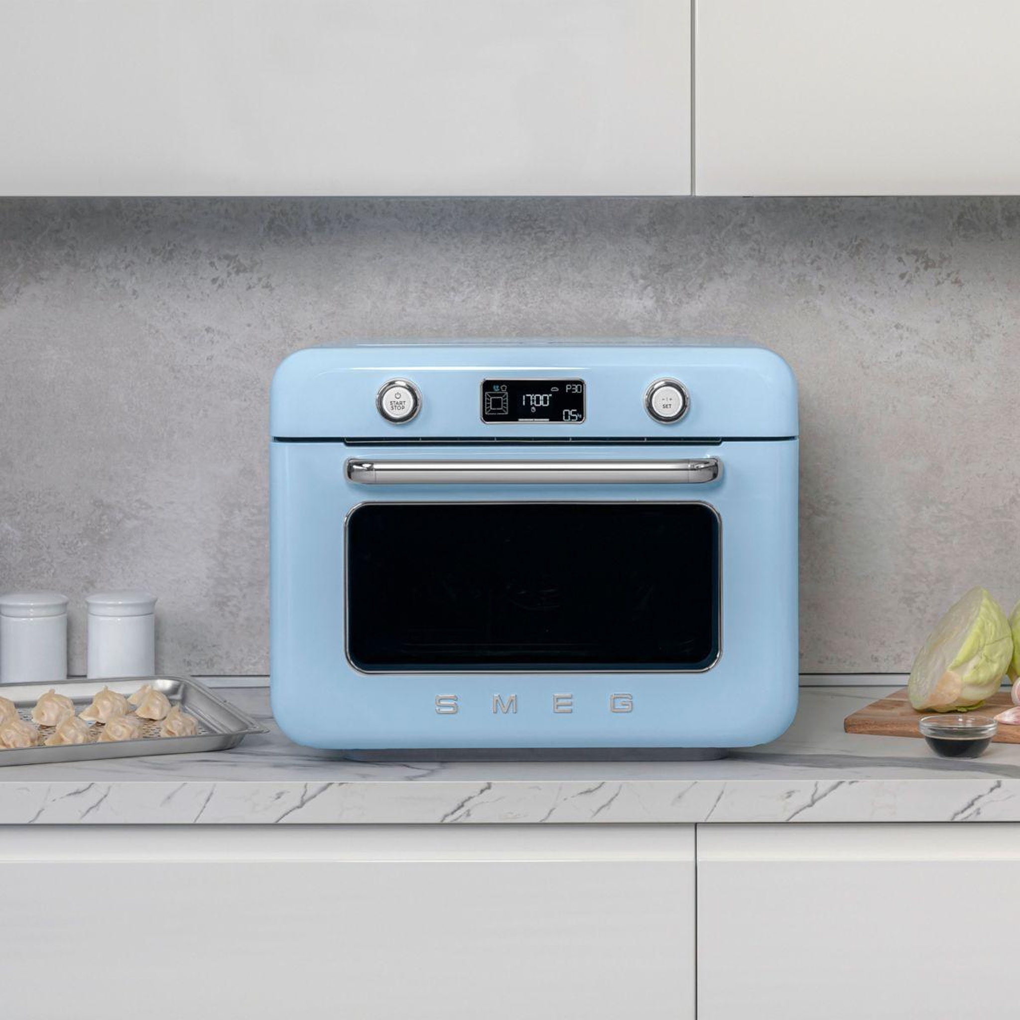 Voir la diapositive 5 : SMEG Mini four combiné vapeur 1800w bleu azur - COF01PBEU