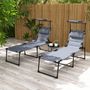 Voir la diapositive 2 : OUTSUNNY Lot de 2 bains de soleil transats pliables réglables avec pare-soleil gris