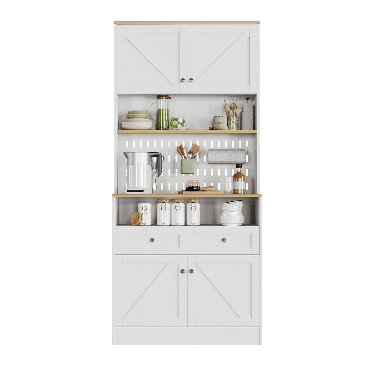 MERAX Buffet de cuisine 4 portes 2 tiroirs - 80 cm blanc+naturel mdf