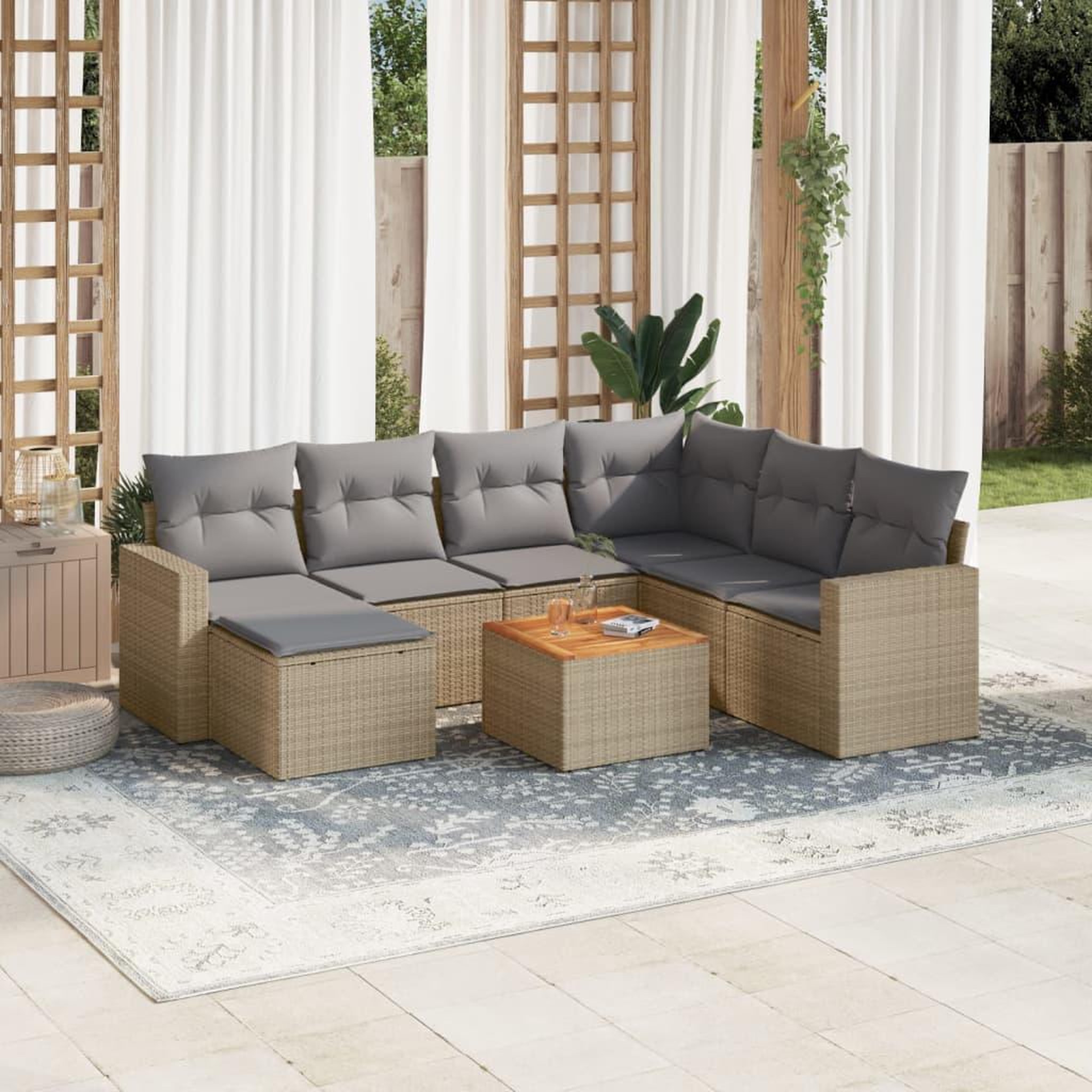 VIDAXL Salon de jardin avec coussins 8pcs melange beige resine tressee