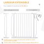 Voir la diapositive 5 : PAWHUT Barrière de sécurité animaux - longueur réglable dim. 75-95 cm - porte double verrouillage, ouverture double sens -sans perçage - acier ABS blanc