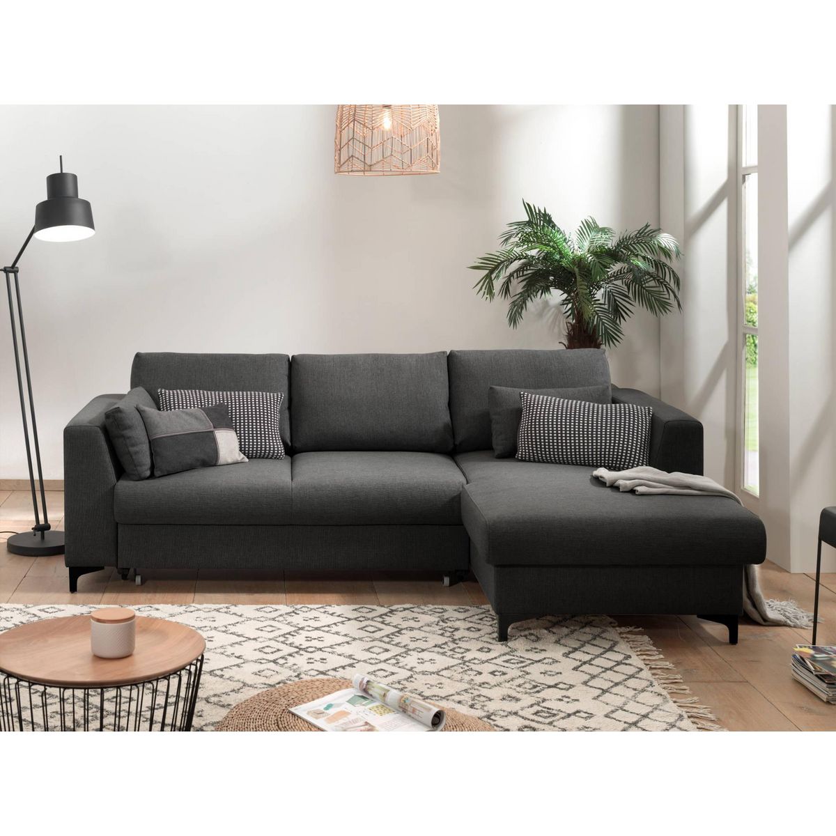 LISA DESIGN Tala - canapé d'angle droit - convertible avec coffre - 4 places - en tissu