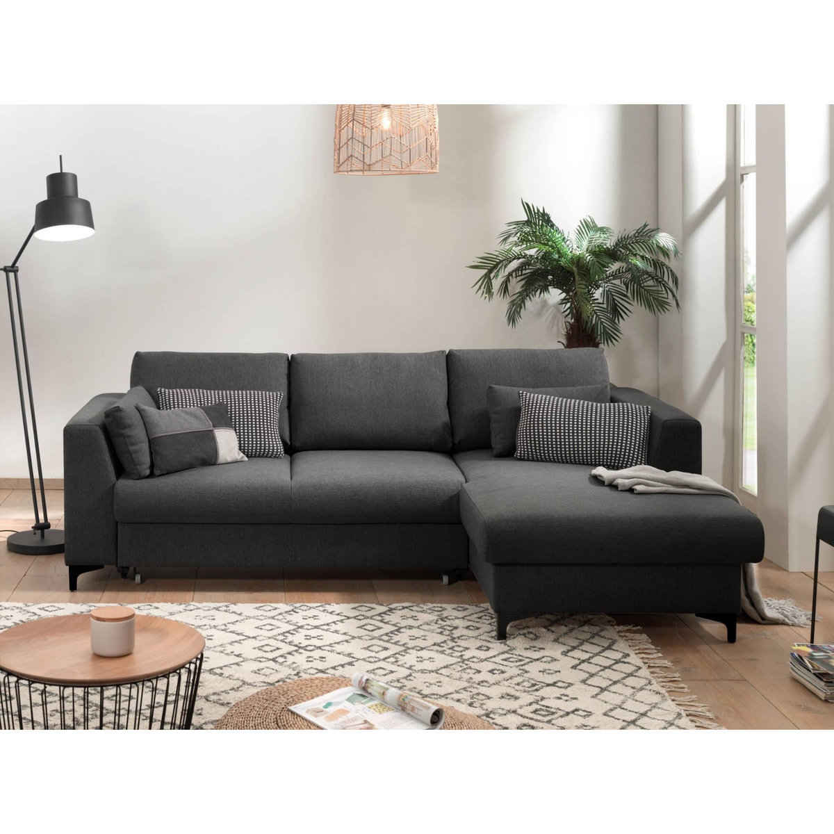 LISA DESIGN Tala - canapé d'angle droit - convertible avec coffre - 4 places - en tissu