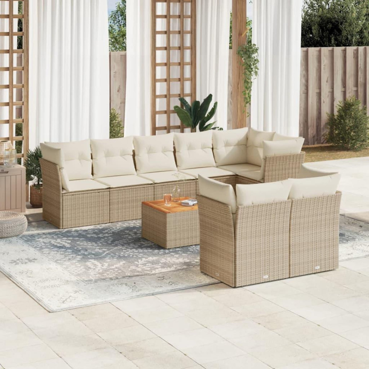 VIDAXL Salon de jardin avec coussins 9 pcs beige resine tressee