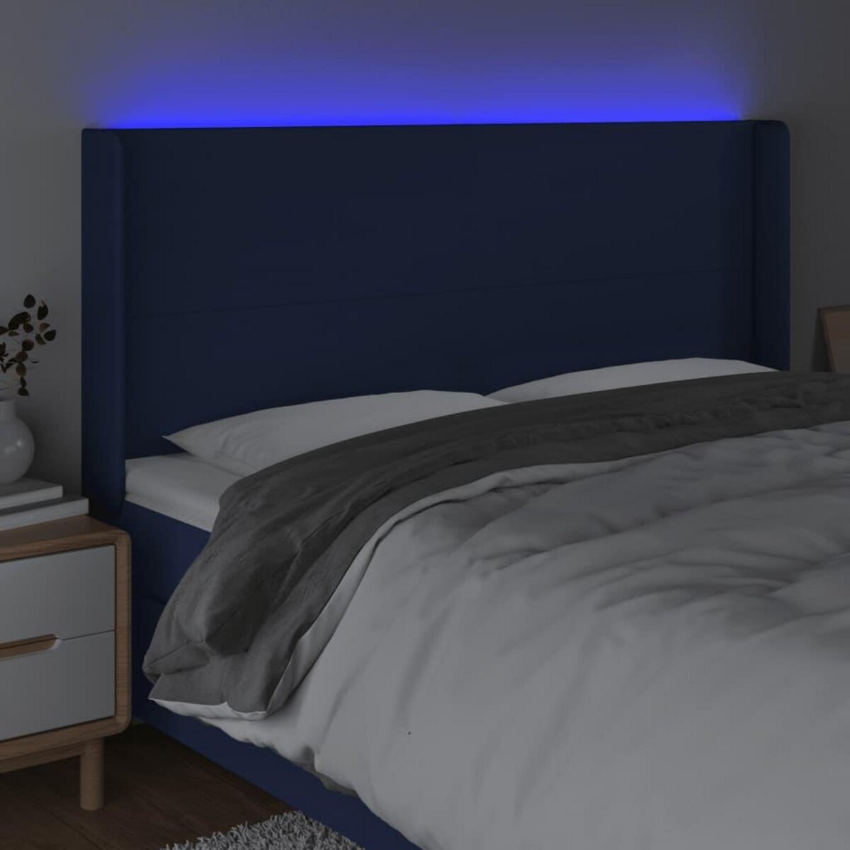 VIDAXL Tete de lit a LED Bleu 203x16x118/128 cm Tissu