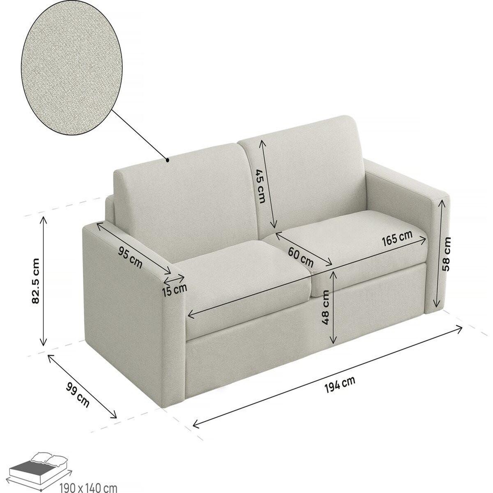 Voir la diapositive 4 : Habitat et Jardin Canapé convertible express en tissu  diana  - couchage 140 cm - 3 places - beige