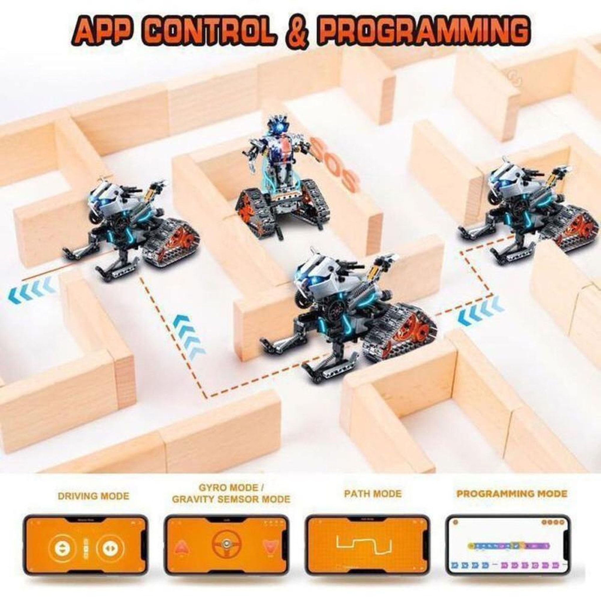 Voir la diapositive 6 : Set robot de construction RC 5 en 1 Technic 604 pièces avec LED, contrôle via application et programmation, 5 modèles pour enfants 6-12 ans