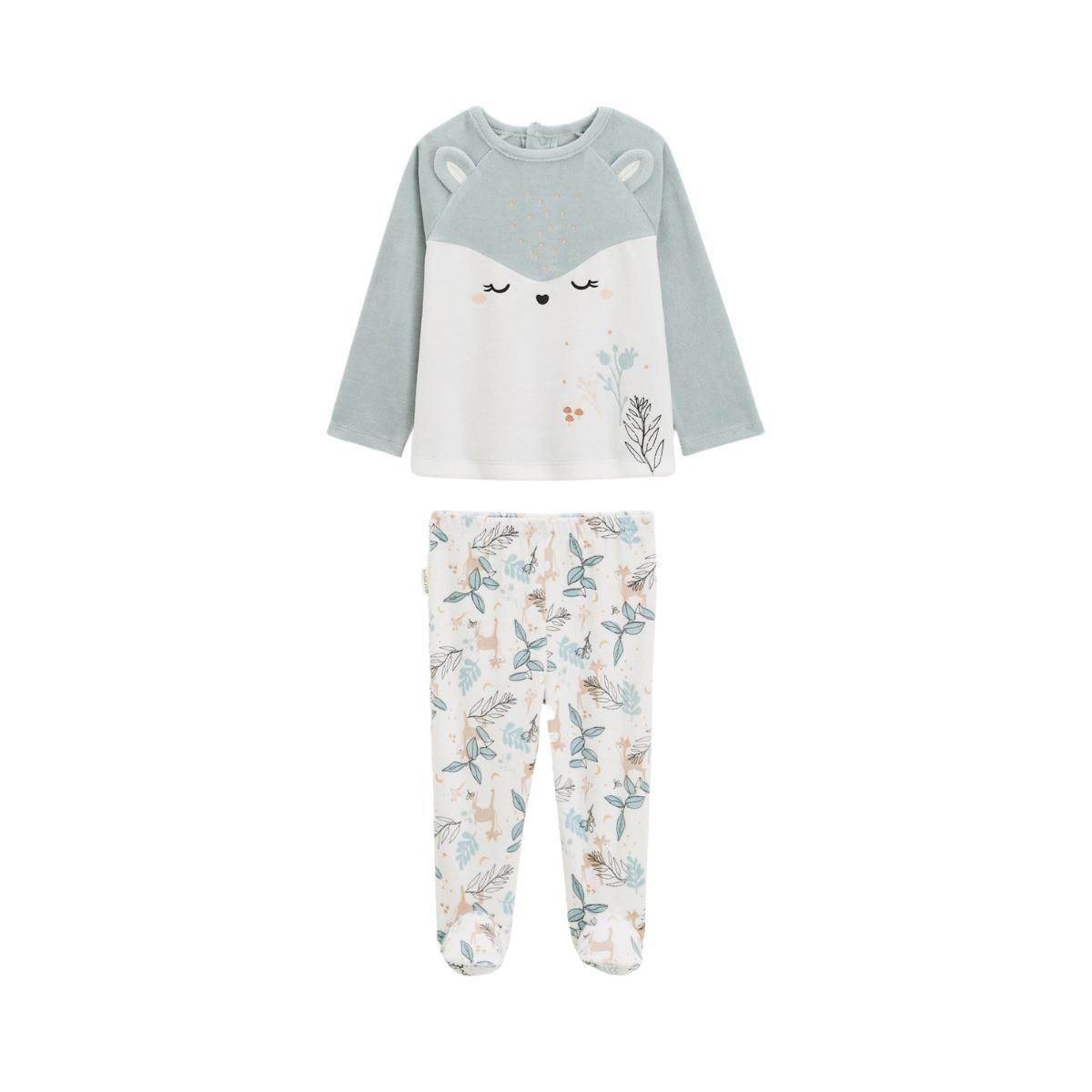 Petit Béguin Pyjama bébé 2 pièces en velours avec pieds Alma