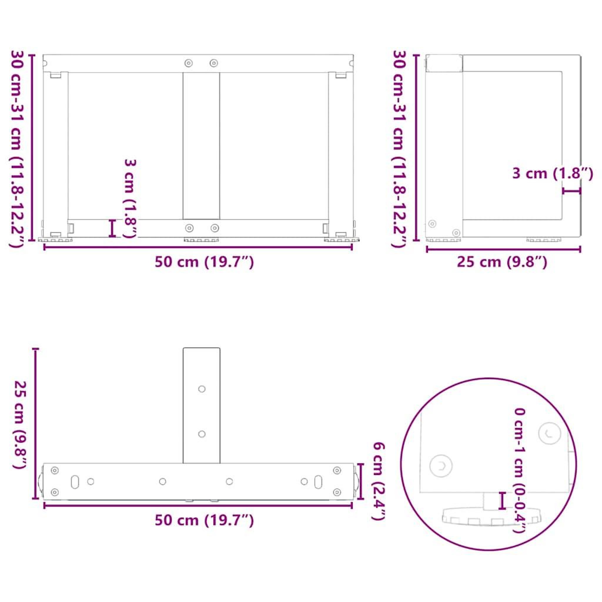Voir la diapositive 6 : VIDAXL Pieds de table basse en forme de T 2 pcs blanc 50x25x(30-31) cm