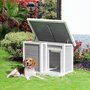 PAWHUT Niche chien style cottage dim. 102L x 70l x 73H cm - porte, terrasse, toit ouvrant - bois composite blanc gris