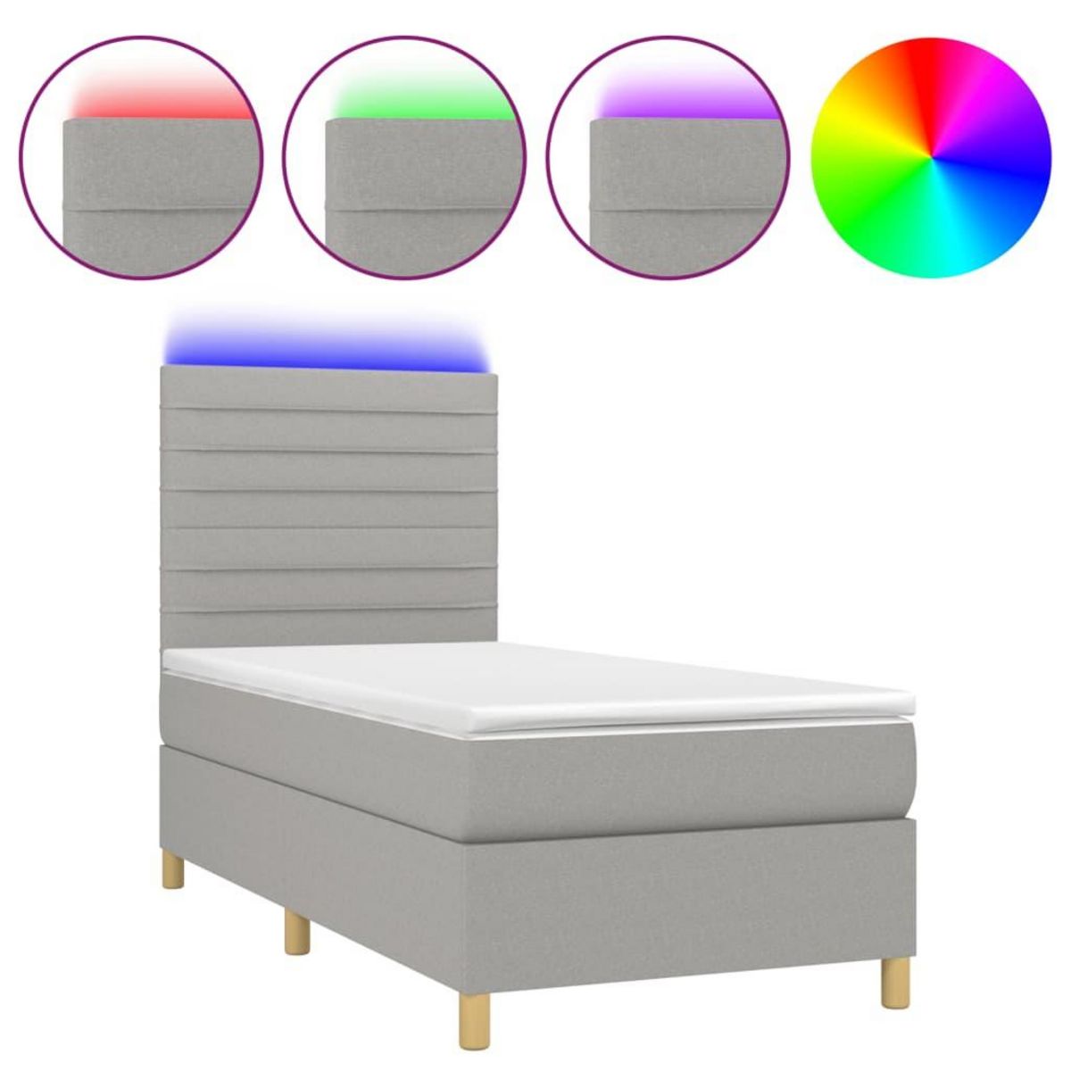VIDAXL Sommier a lattes de lit et matelas et LED Gris clair 80x200cm