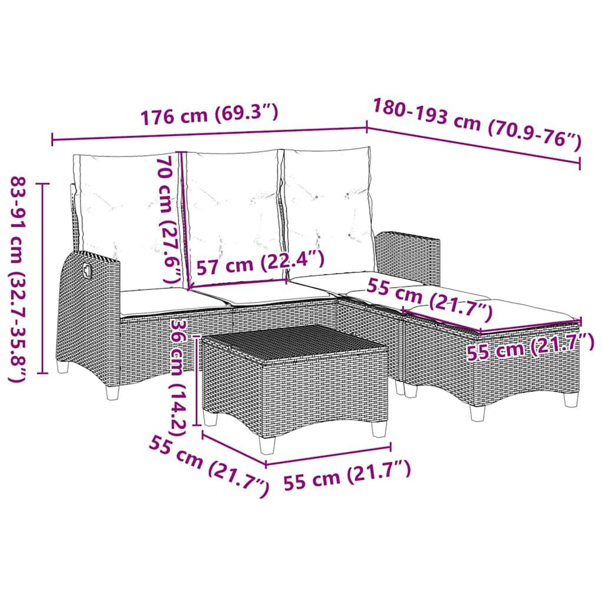 Voir la diapositive 6 : VIDAXL Salon de jardin 3 pcs avec coussins forme L gris resine tressee