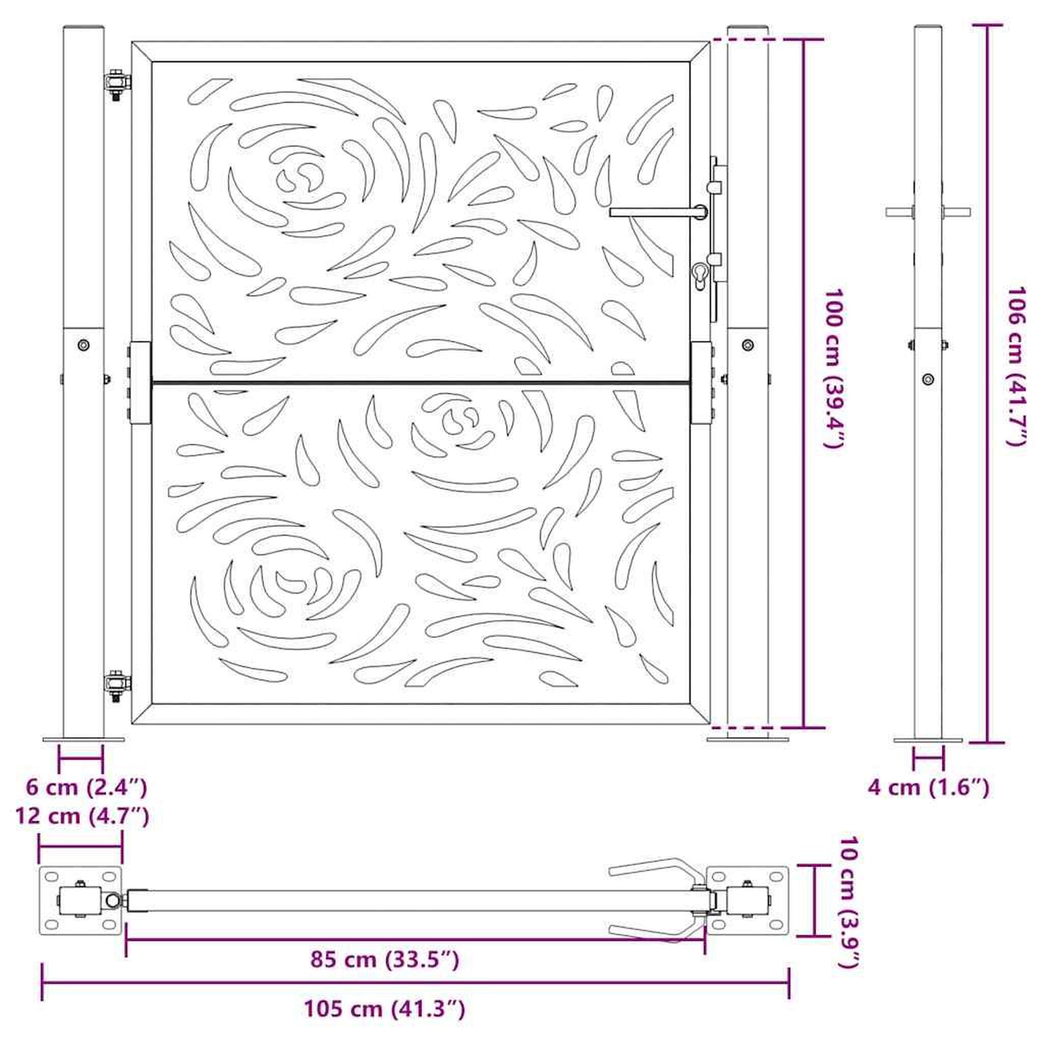 Voir la diapositive 6 : VIDAXL Portail de jardin noir 105x106 cm acier conception de flamme