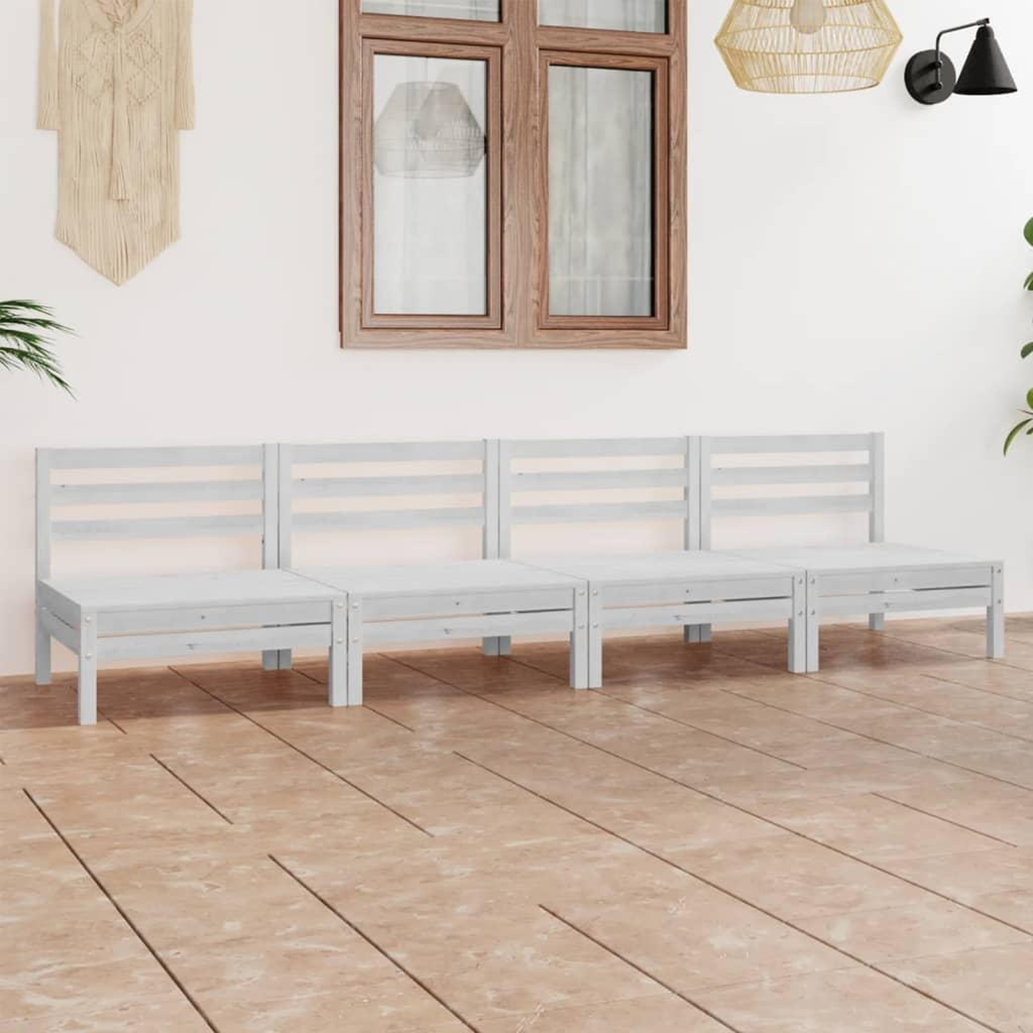 Voir la diapositive 1 : VIDAXL Salon de jardin 4 pcs Blanc Bois de pin massif