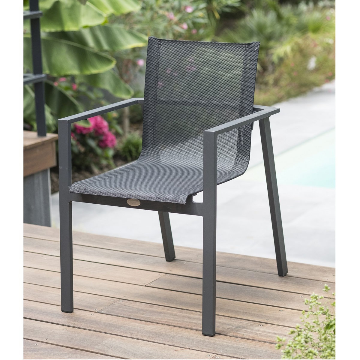 DCB GARDEN Fauteuil de jardin empilable en aluminium MIAMI - Gris anthracite