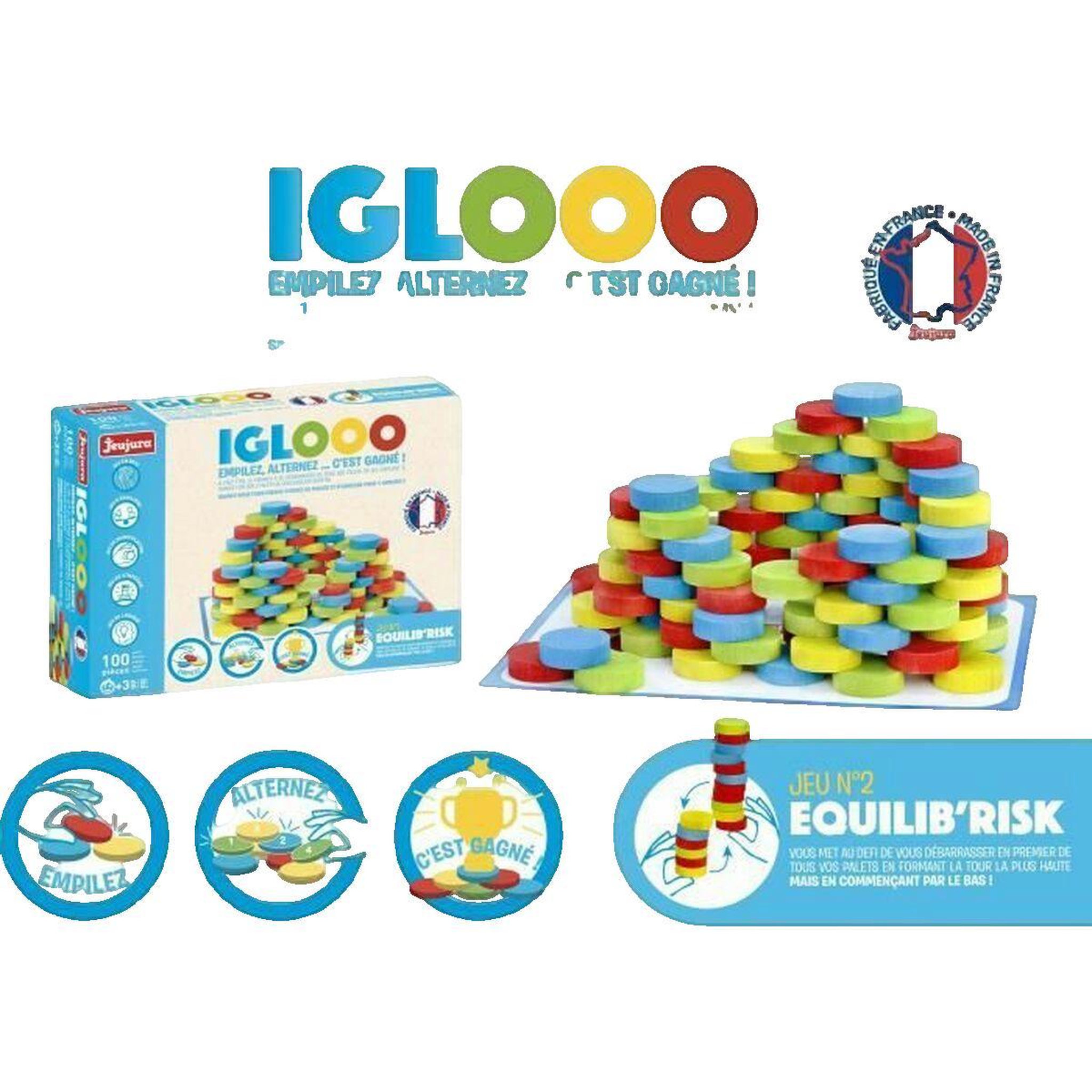 Voir la diapositive 3 : JEUJURA Iglooo 100 Pieces - JEUJURA - Jeu d'Adresse et de Logique avec Palets et Tapis, Regles des Jeux Incluses