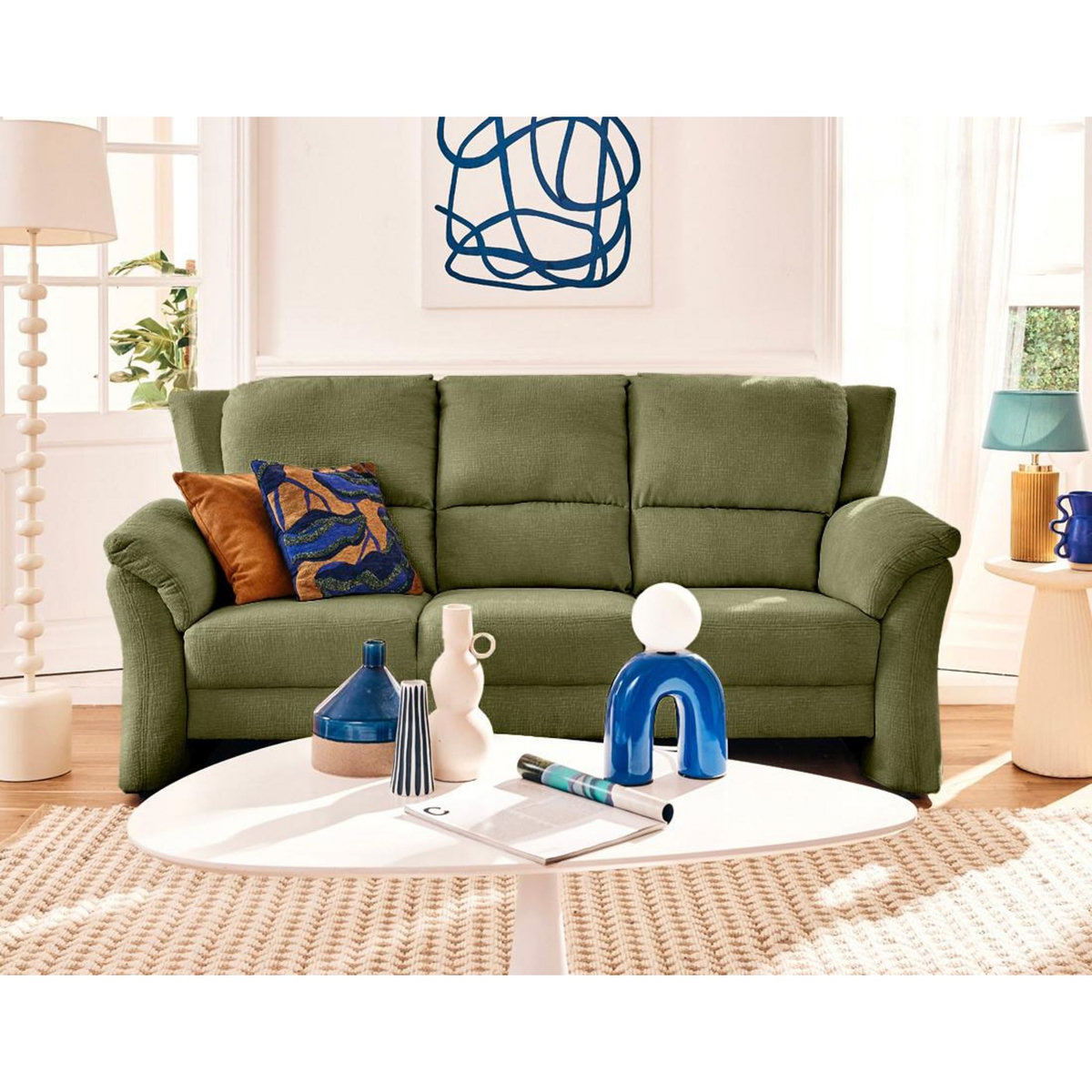 LISA DESIGN Bastille - canapé droit 3 places en tissu velours relief