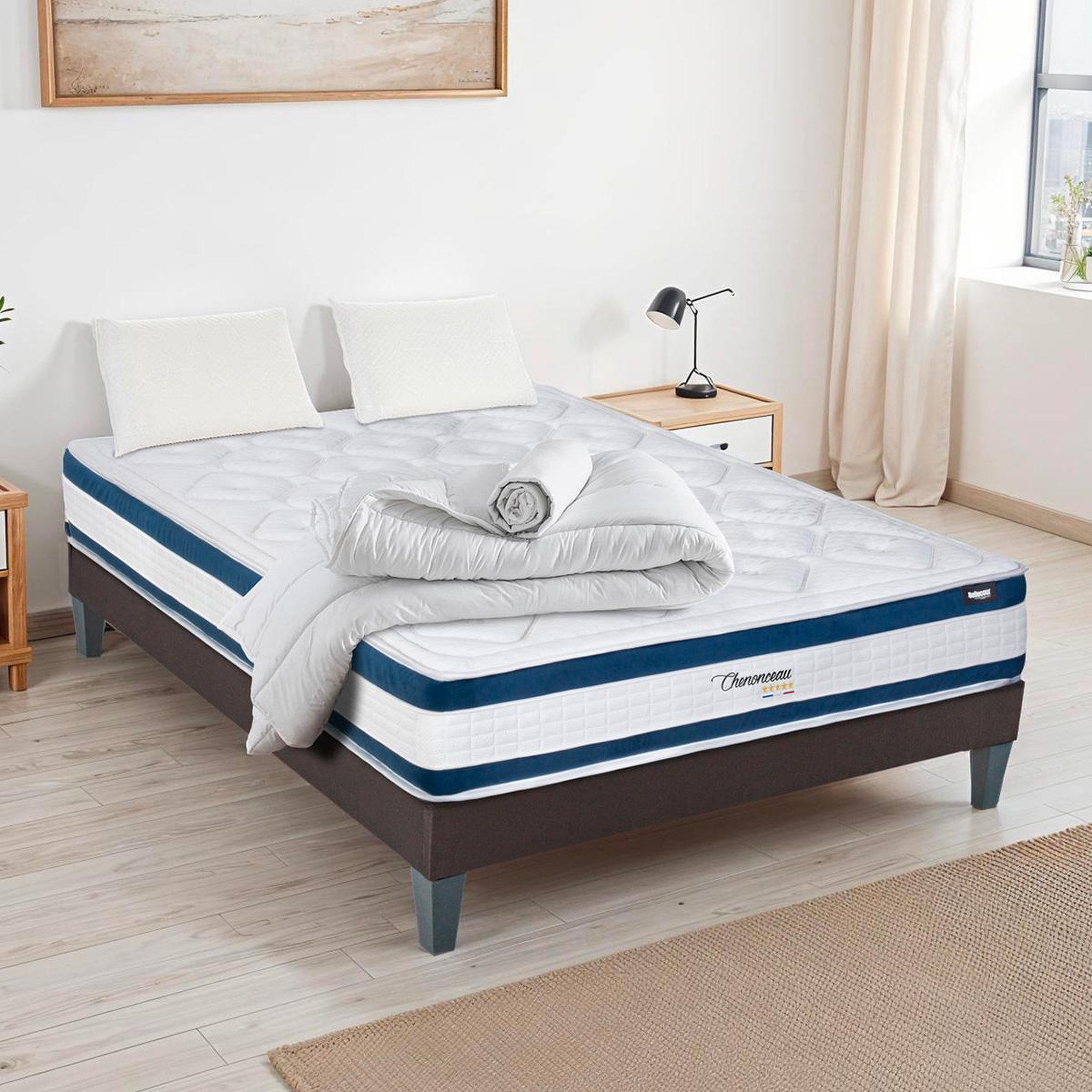 Voir la diapositive 3 : BELLECOUR Bellecour literie | pack prêt à dormir chenonceau | matelas mémoire de forme + sommier + accessoires