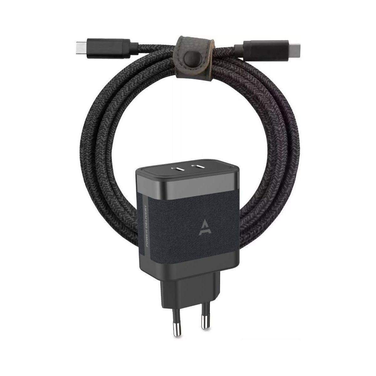 ADEQWAT Chargeur + câble 65W 2 USB-C + Câble USB-C 2M - Noir