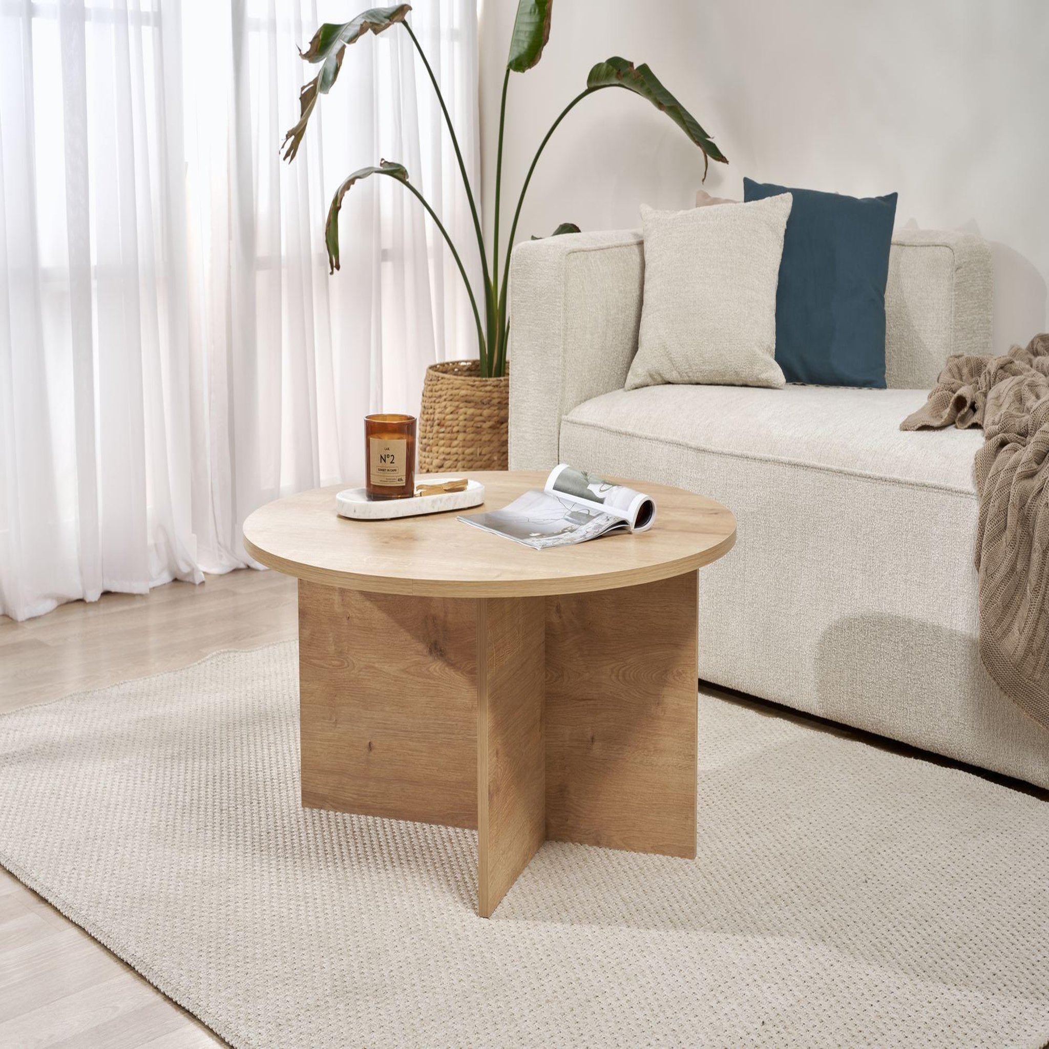 Voir la diapositive 3 : Habitat et Jardin Table basse en bois  soleil  - 90 x 90 x 40 cm - chêne saphir