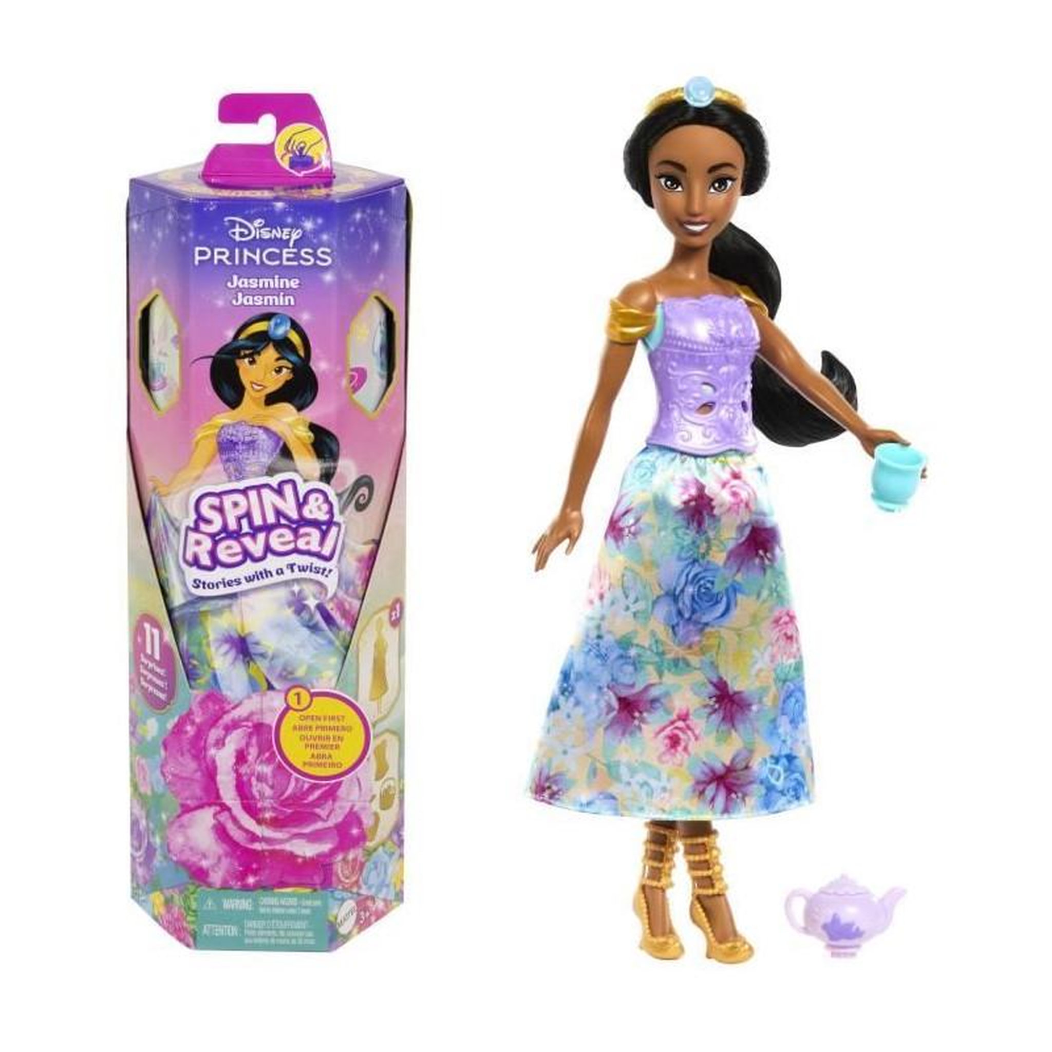 Voir la diapositive 1 : DISNEY PRINCESS Disney-Spin & Reveal-Poupée Jasmine avec accessoires et 11 surprises HXC23