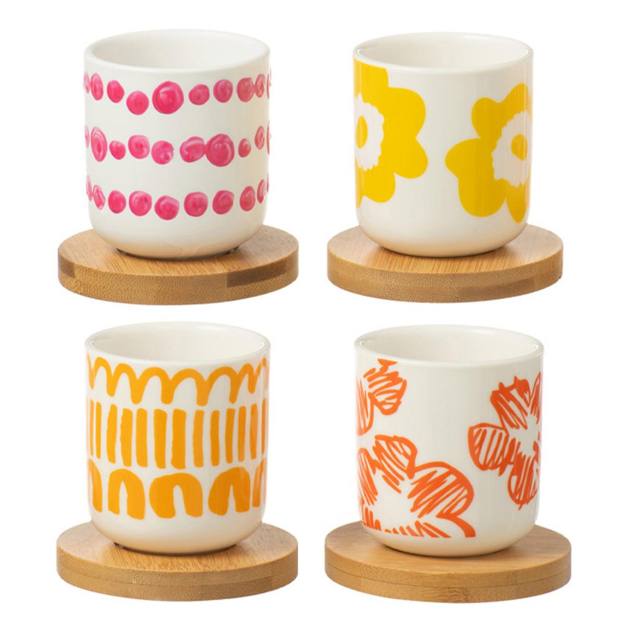 J-LINE Lot de 4 tasses à café & sous-tasses  fiesta sud  10cl multicolore