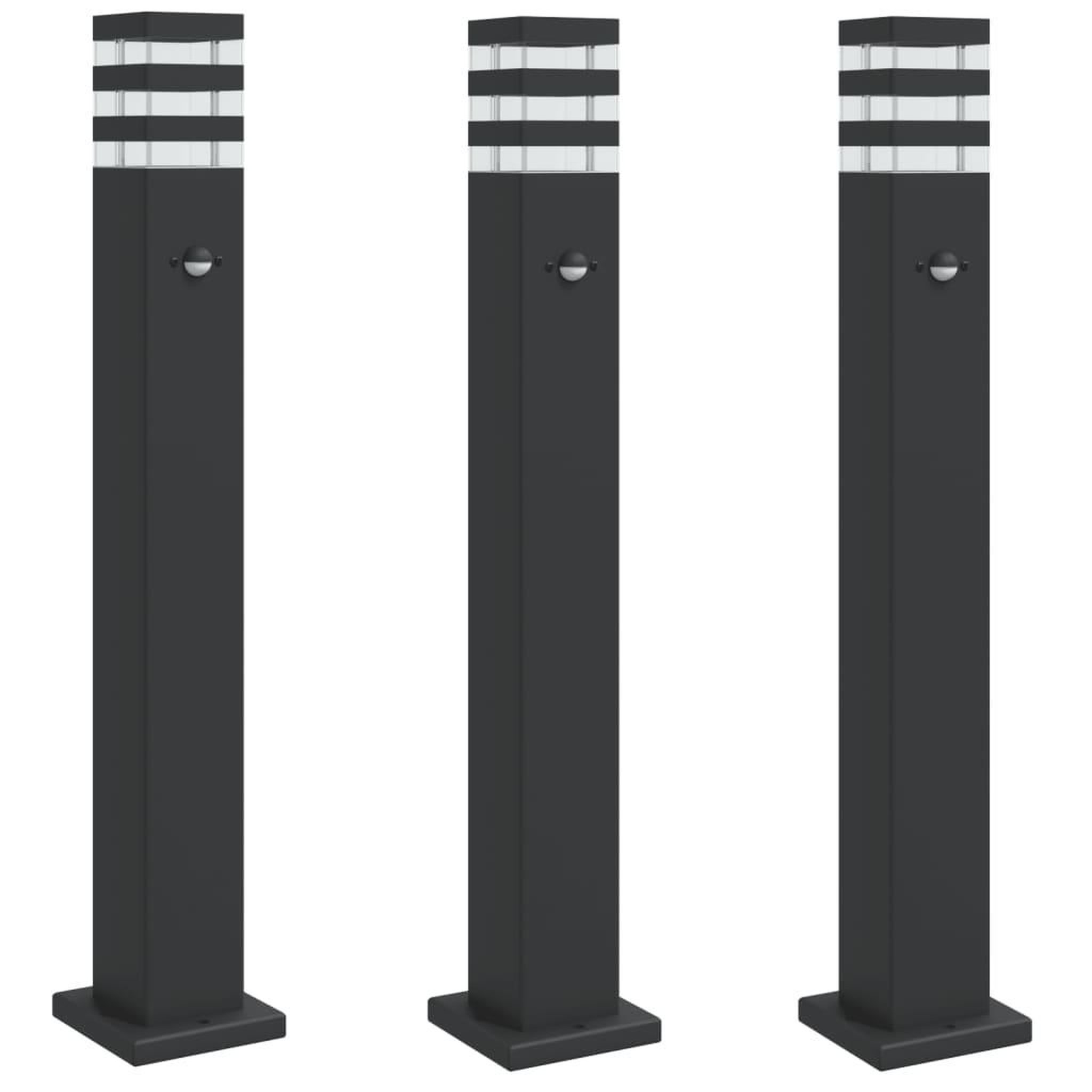 Voir la diapositive 2 : VIDAXL Lampadaires d'exterieur avec capteur 3 pcs noir 80 cm aluminium