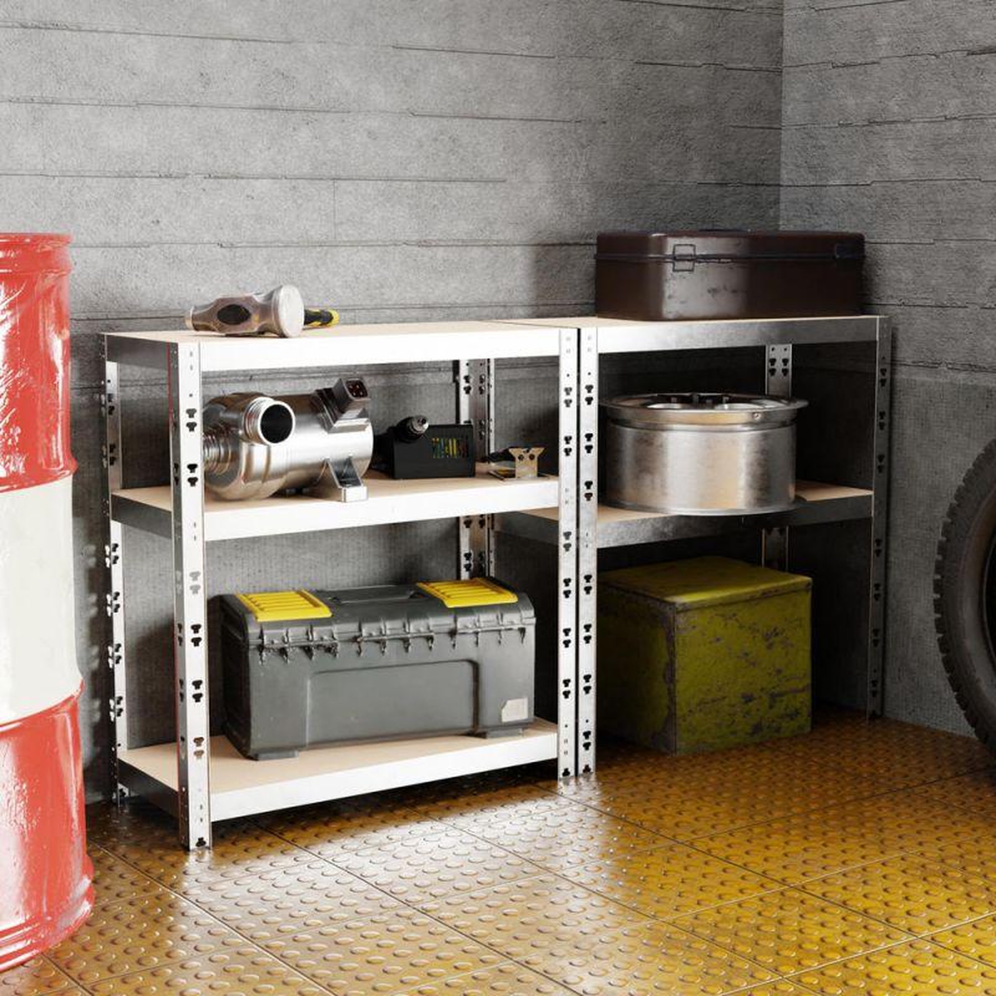 Voir la diapositive 4 : EUROSPEN Etagère de rangement modulable et polyvalente pour atelier, garage, cave... Charge Lourde max 500kg -150x70x30cm - Gris