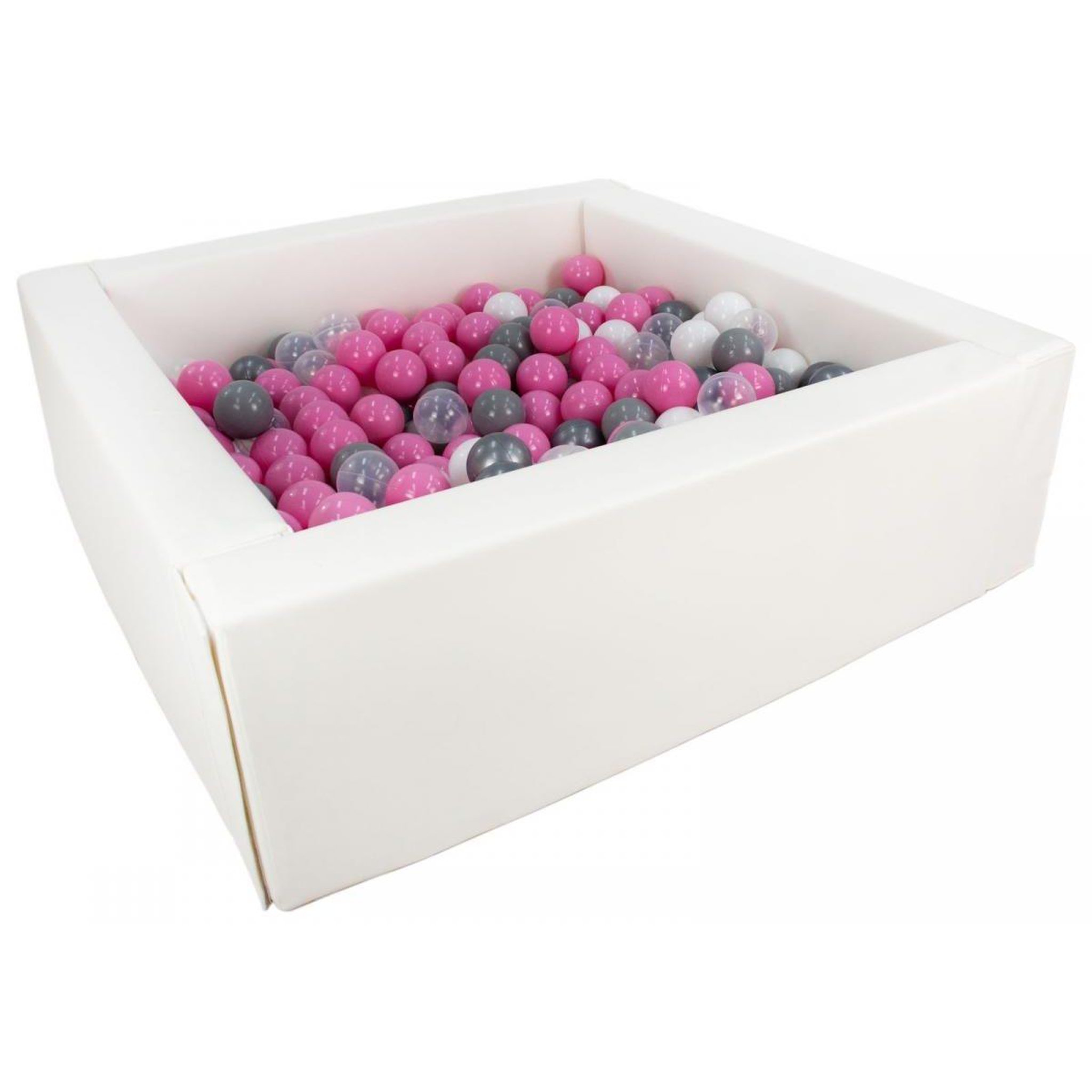 VELINDA Piscine à balles carrée avec 200 balles - blanc/blanc, transparent, rose clair, gris, argent