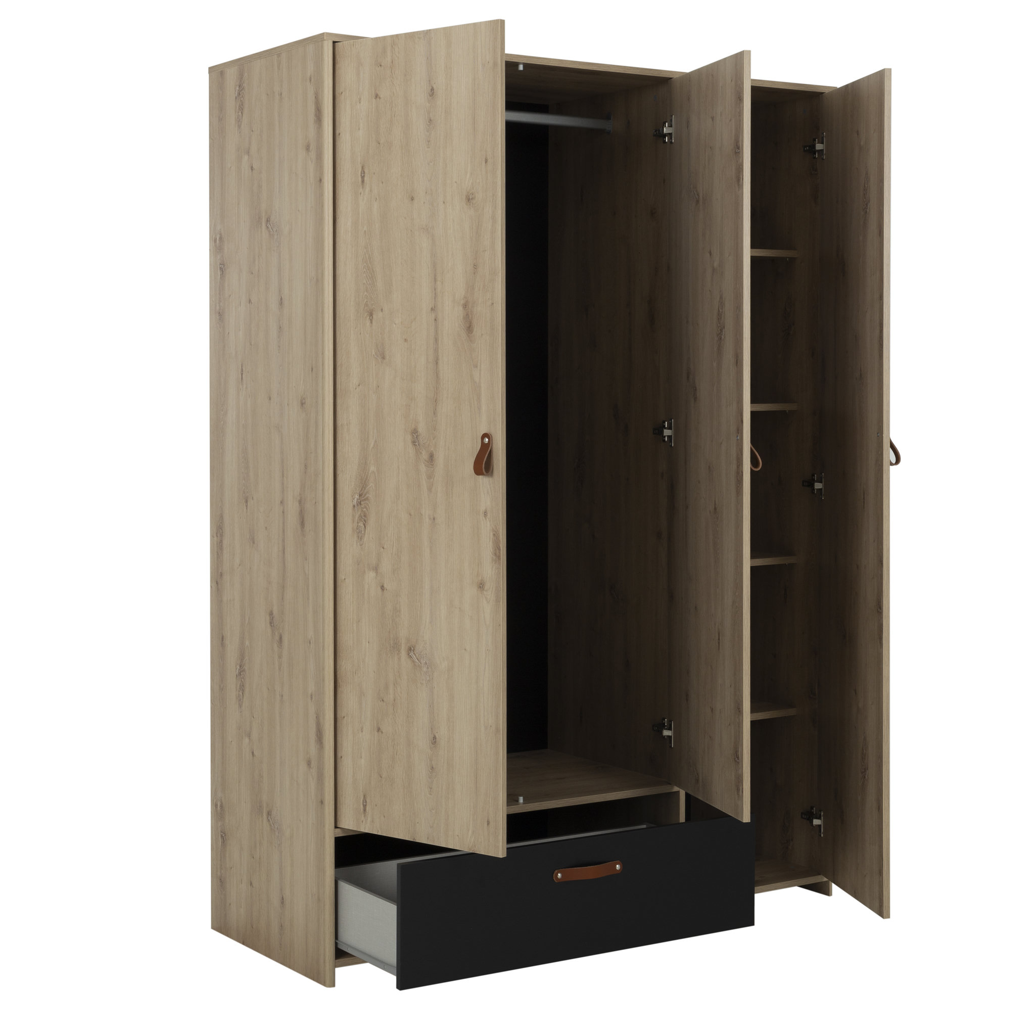 Voir la diapositive 2 : Armoire 3 portes 1 tiroir  L152xH200xP60cm MARCUS