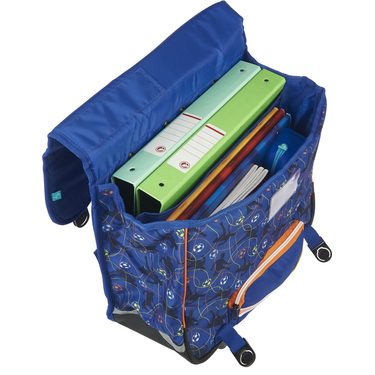 AUCHAN Cartable à roulettes bleu FOOTBALL