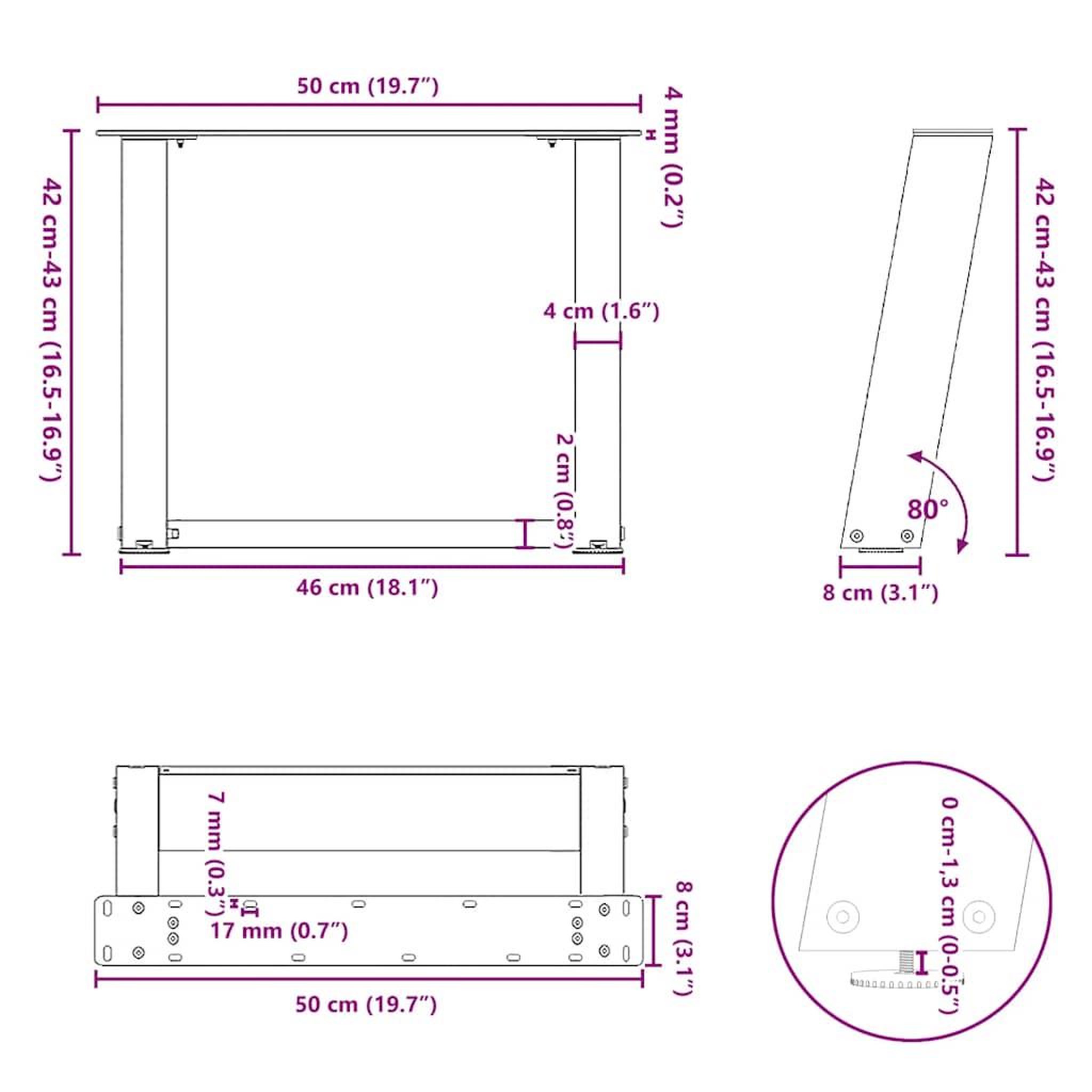 Voir la diapositive 6 : VIDAXL Pieds de table basse forme de U 2 pcs noir 50x(42-43) cm acier