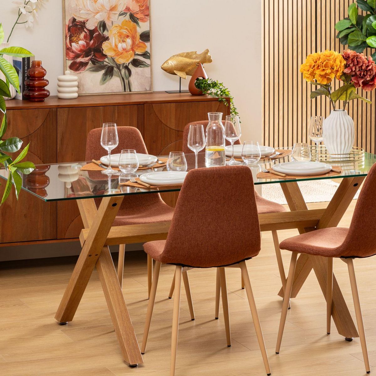 ATMOSPHERA Table à manger en verre pour 6 personnes JOREL