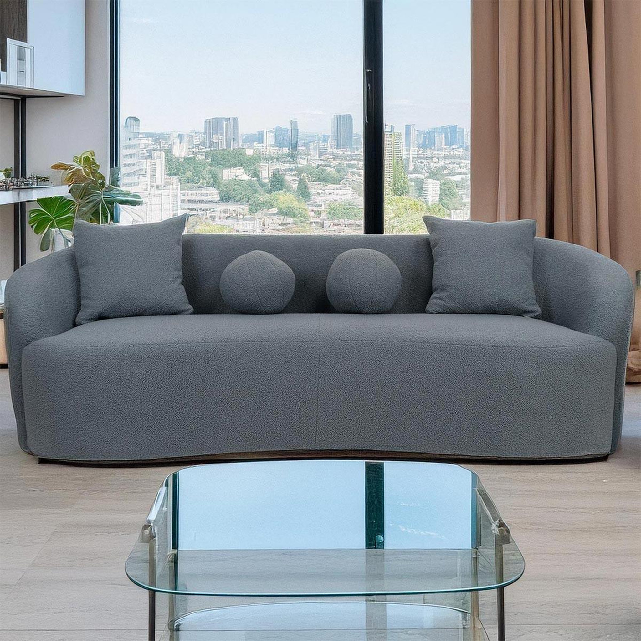 Voir la diapositive 5 : Paris Prix Canapé 4 places en tissu bouclette  brett  215cm gris