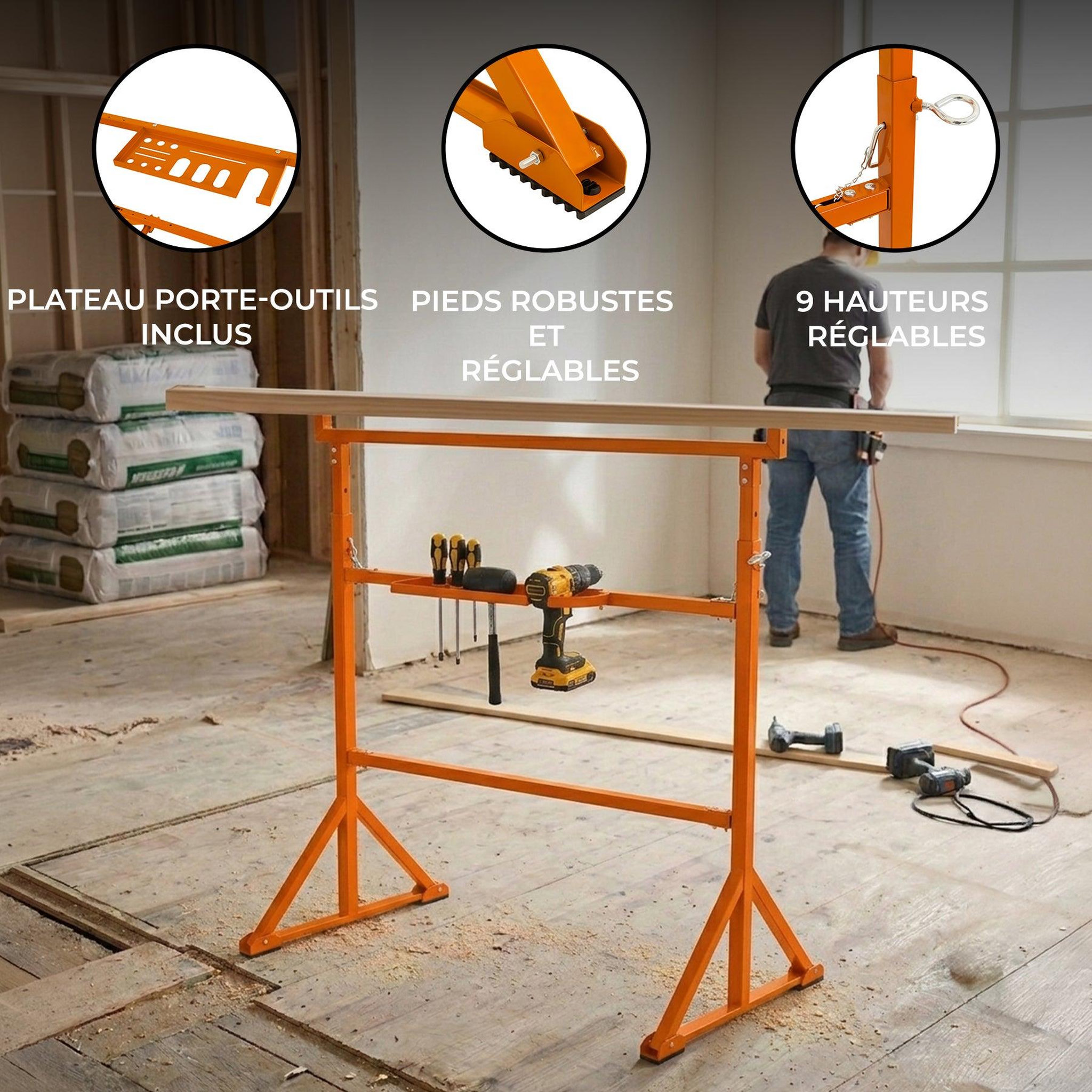 Voir la diapositive 2 : MONSTERSHOP Lot de 8 tréteaux de maçon - hauteur réglable