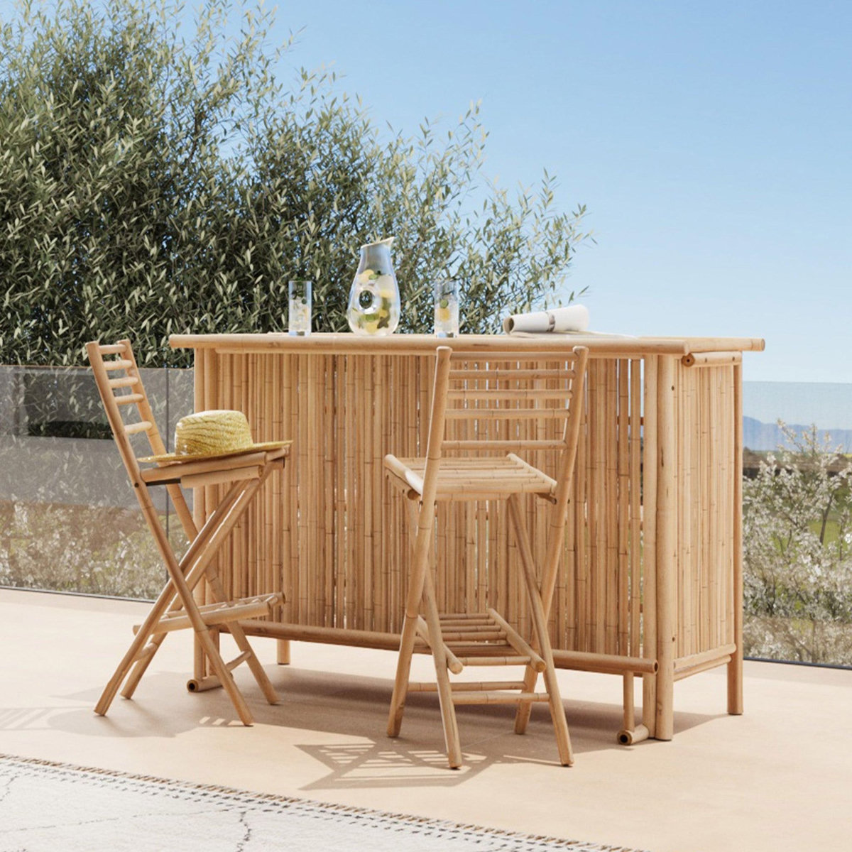 Rendez vous déco Ensemble bar et chaise de bar de jardin en bambou (lot de 2)-Vadella