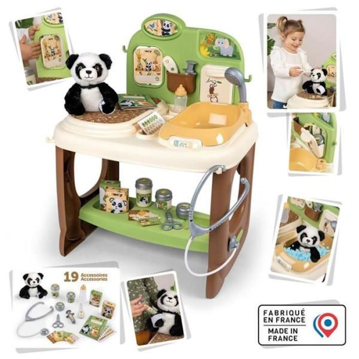 SMOBY Smoby - Centre Vétérinaire Zoo - 1 peluche Panda - Nombreux accessoires et fonctions