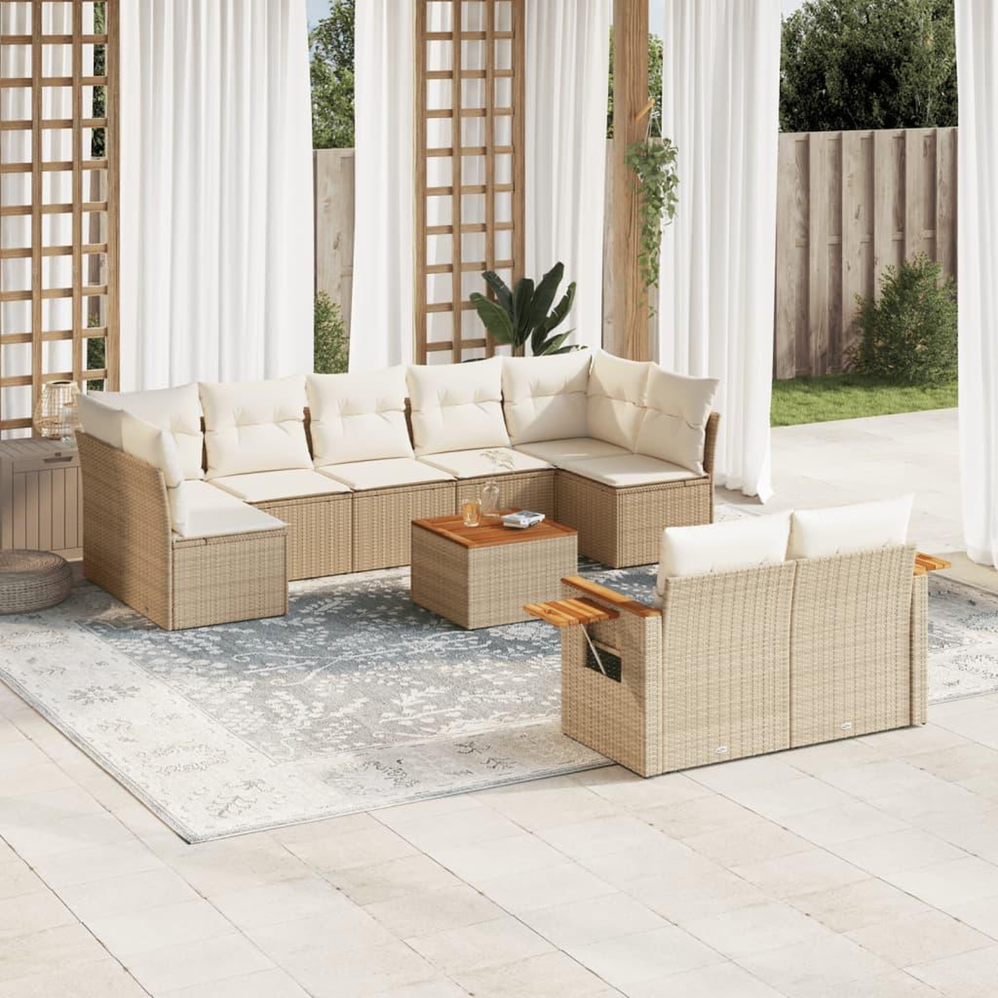 VIDAXL Salon de jardin avec coussins 10 pcs beige resine tressee