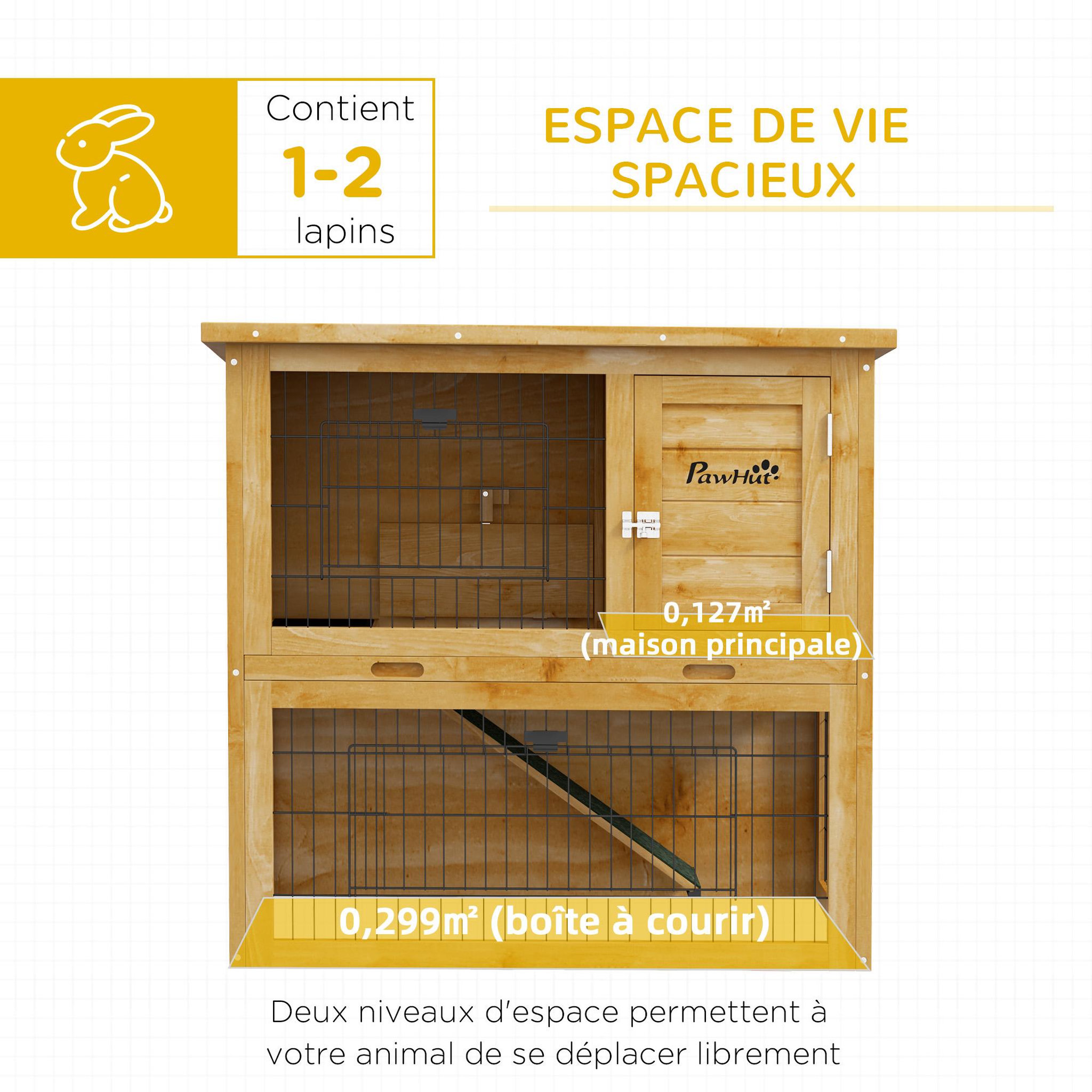 Voir la diapositive 6 : PAWHUT Clapier à lapin cage à lapin 2 étages 3 portes verrouillables bois pré-huilé