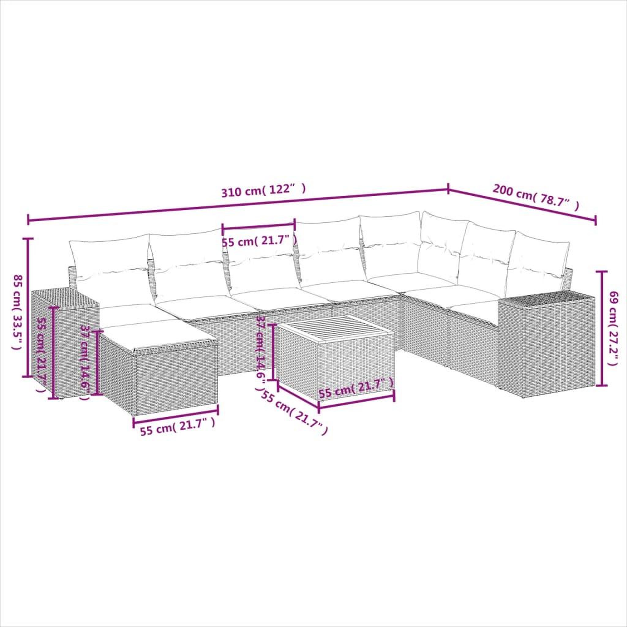 Voir la diapositive 6 : VIDAXL Salon de jardin avec coussins 9 pcs beige resine tressee