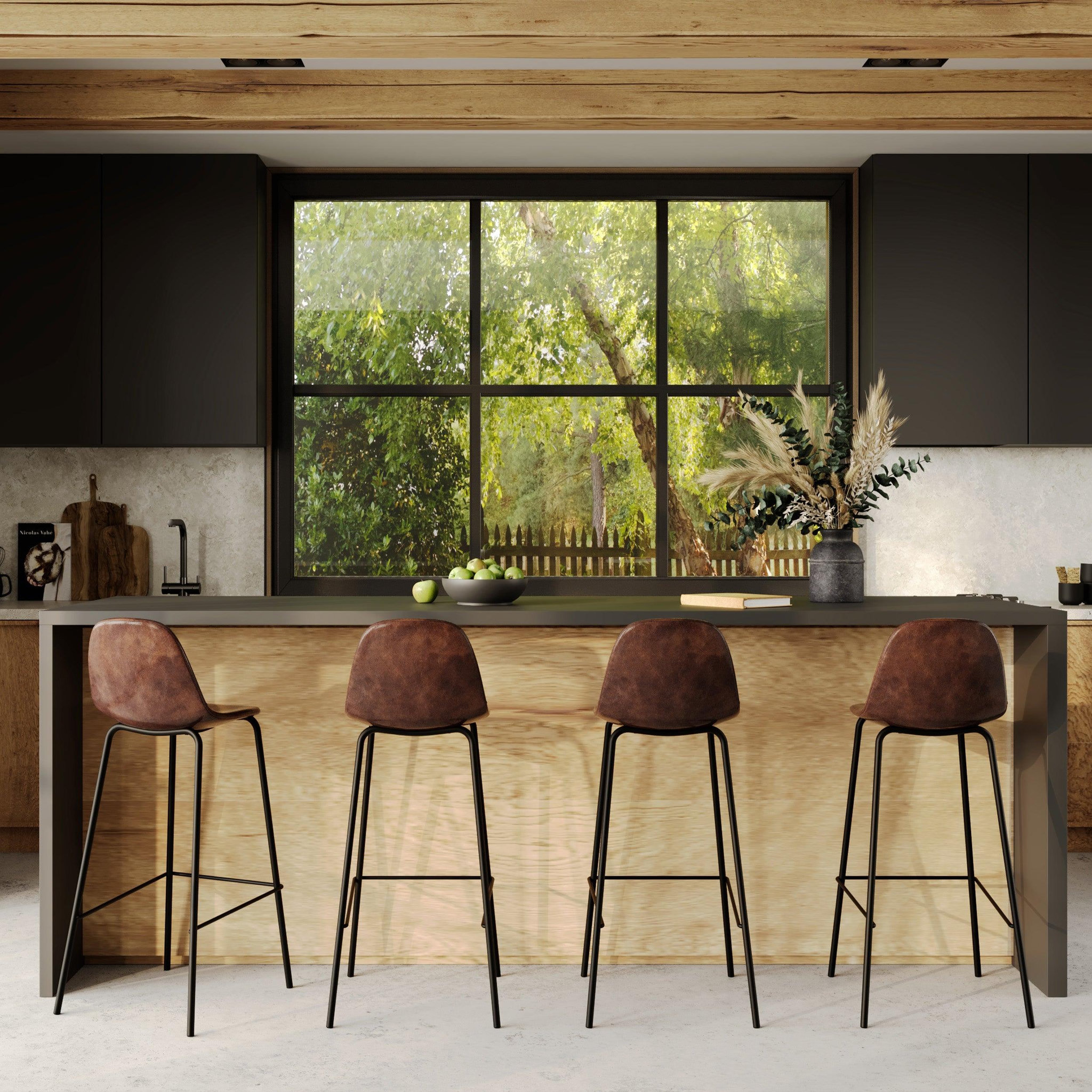 Voir la diapositive 6 : MAISON PAVANE Lot de 2 chaises de bar 75 cm en cuir synthétique marron-henrik